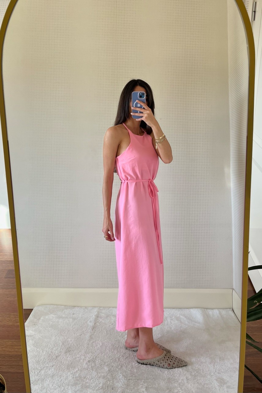 VALENXİ ŞEKER PEMBE ASKILI ELBİSE