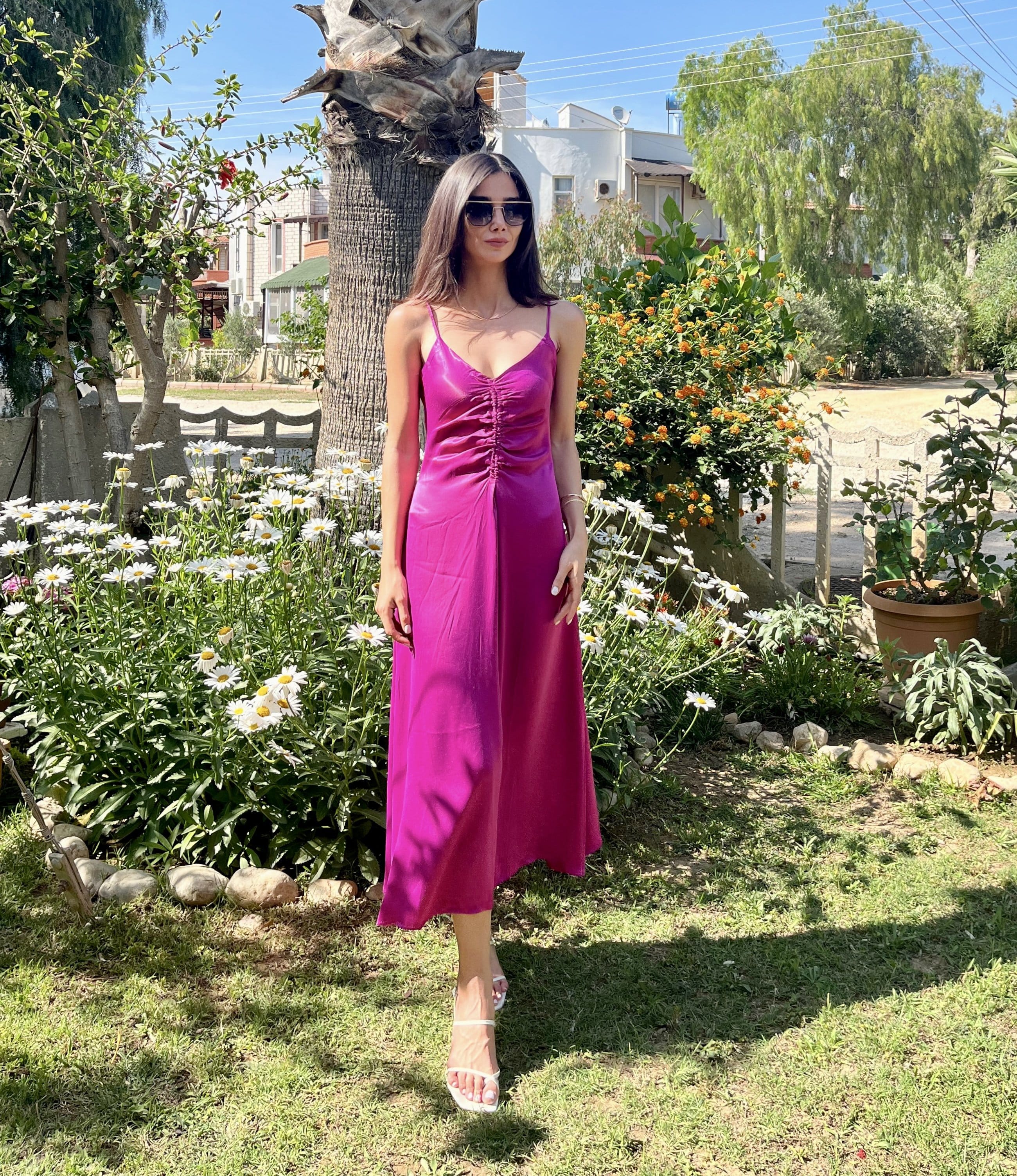 BEGON DRAPE DETAYLI MİDİ ELBİSE