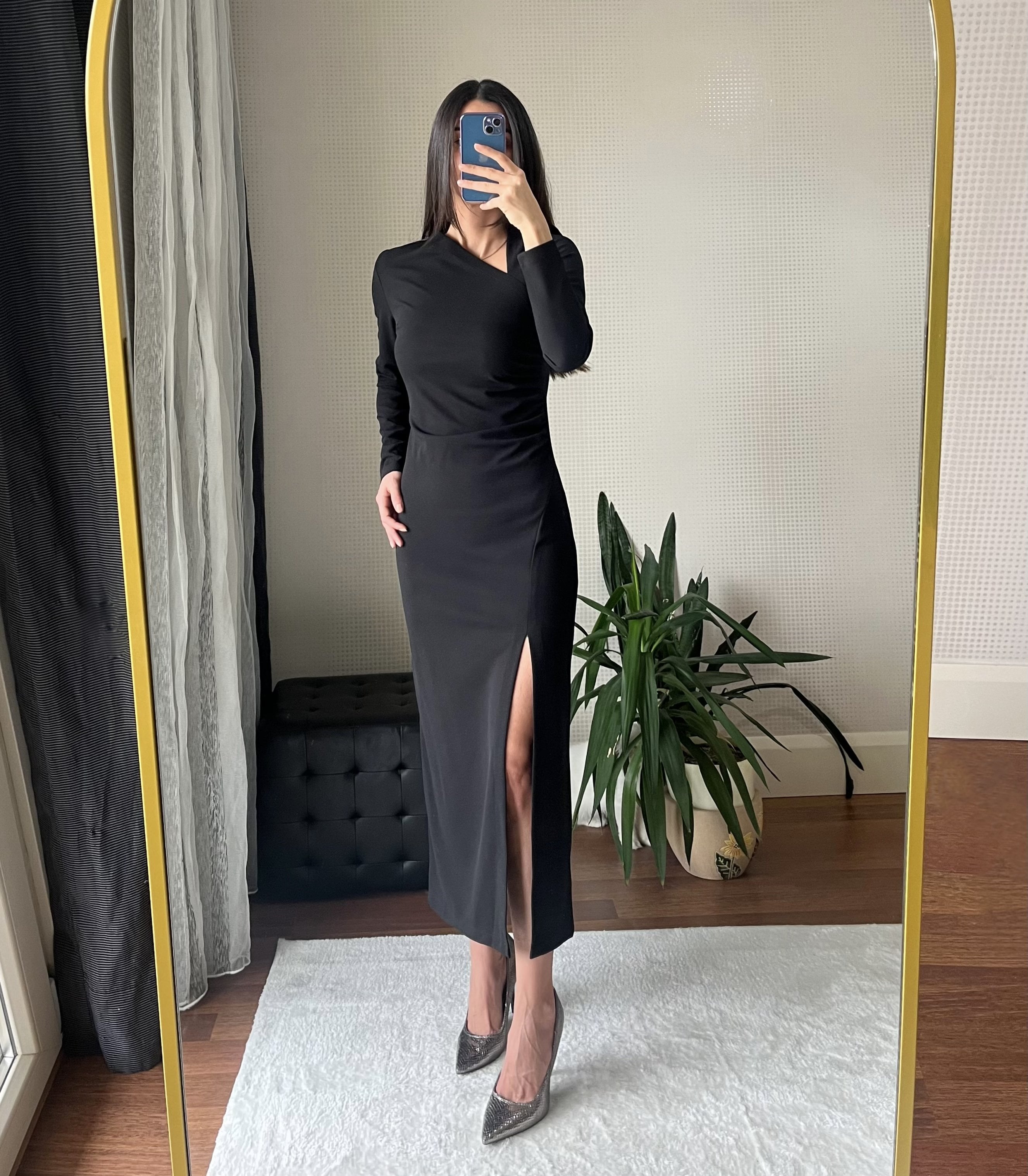PENCERE DETAYLI YIRTMAÇLI ELBİSE
