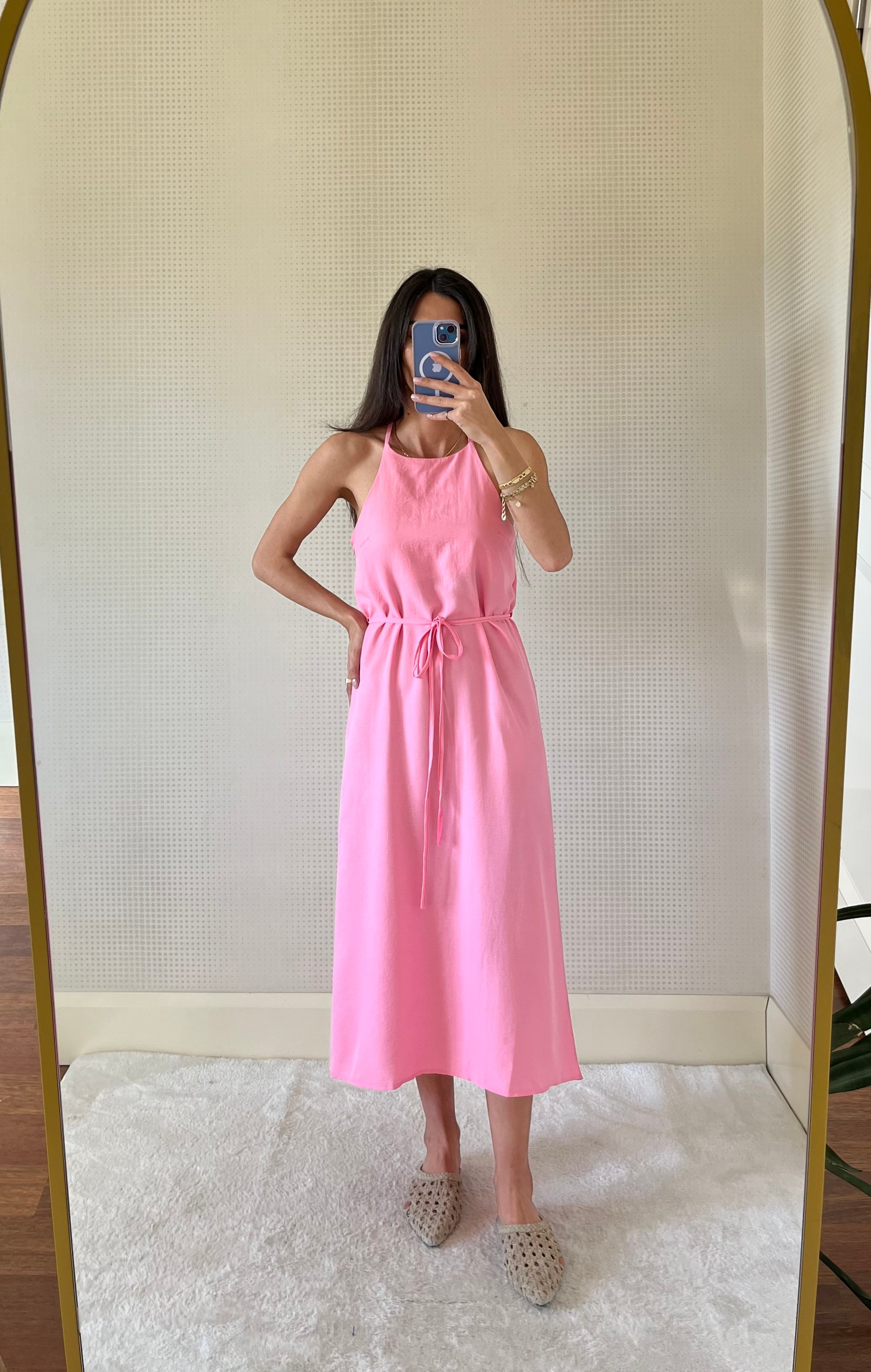 VALENXİ ŞEKER PEMBE ASKILI ELBİSE