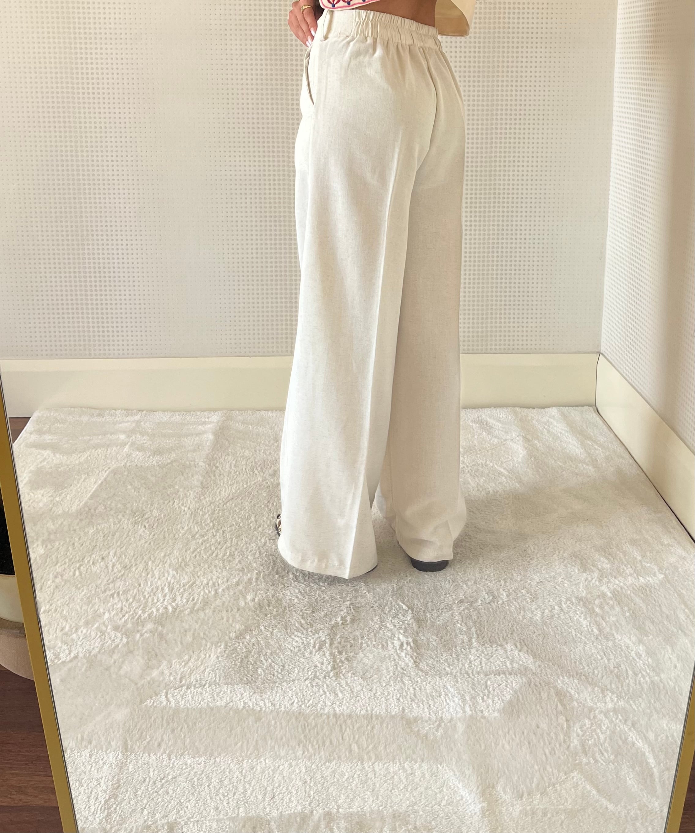 NELY KREM KETEN PANTOLON