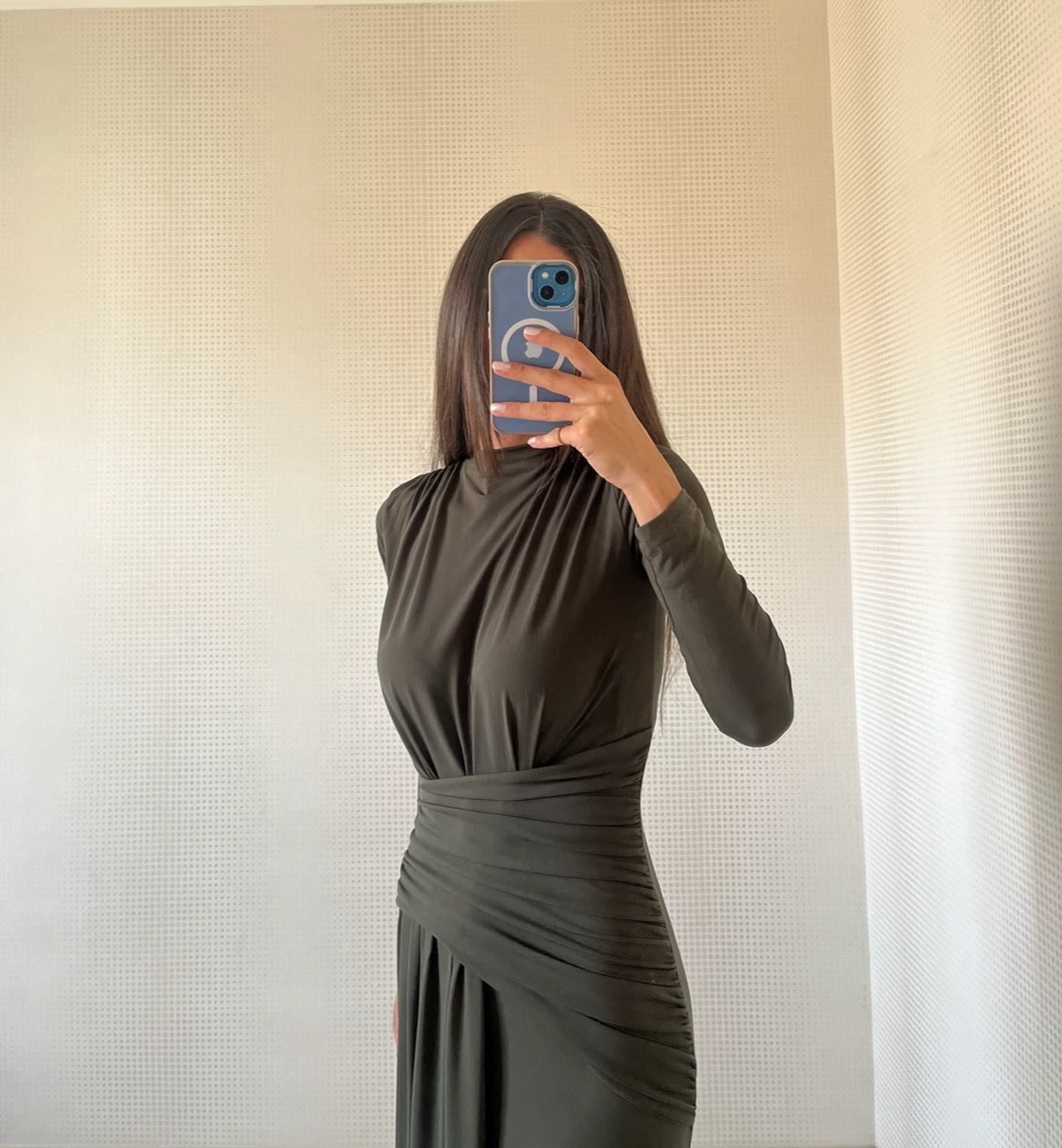 CANDY HAKİ DRAPE DETAYLI MAXİ BOY ELBİSE