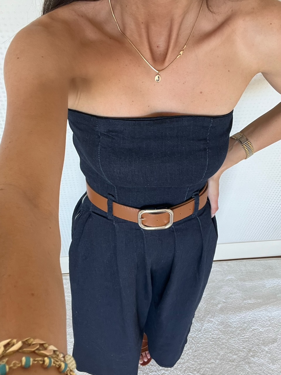 DENIM STRAPLEZ KEMERLİ ELBİSE
