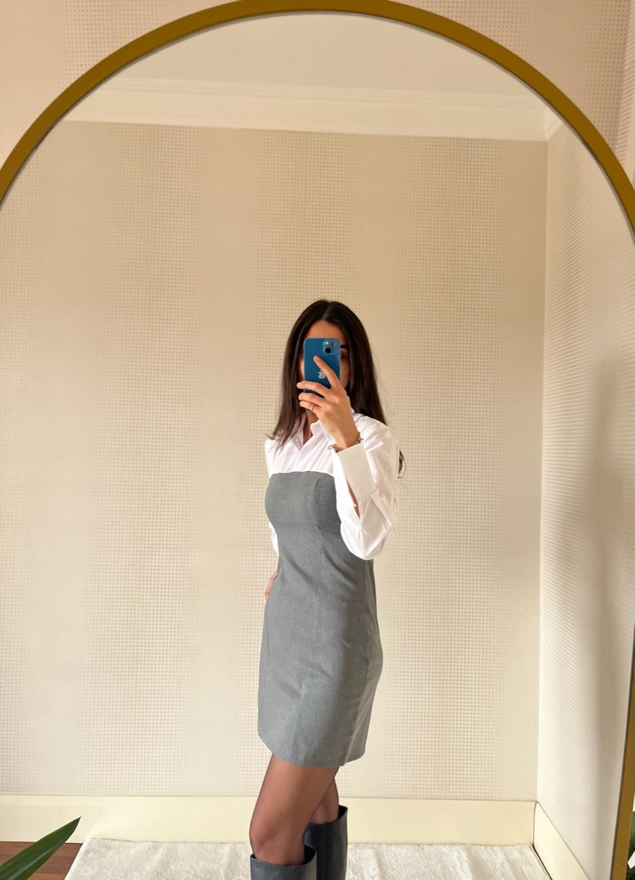 LADY GRİ GÖMLEK YAKA KISA ELBİSE