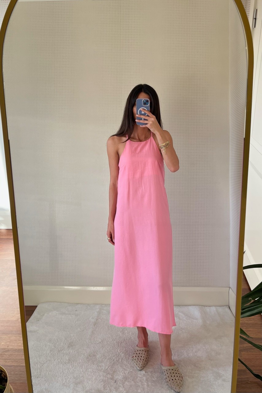 VALENXİ ŞEKER PEMBE ASKILI ELBİSE