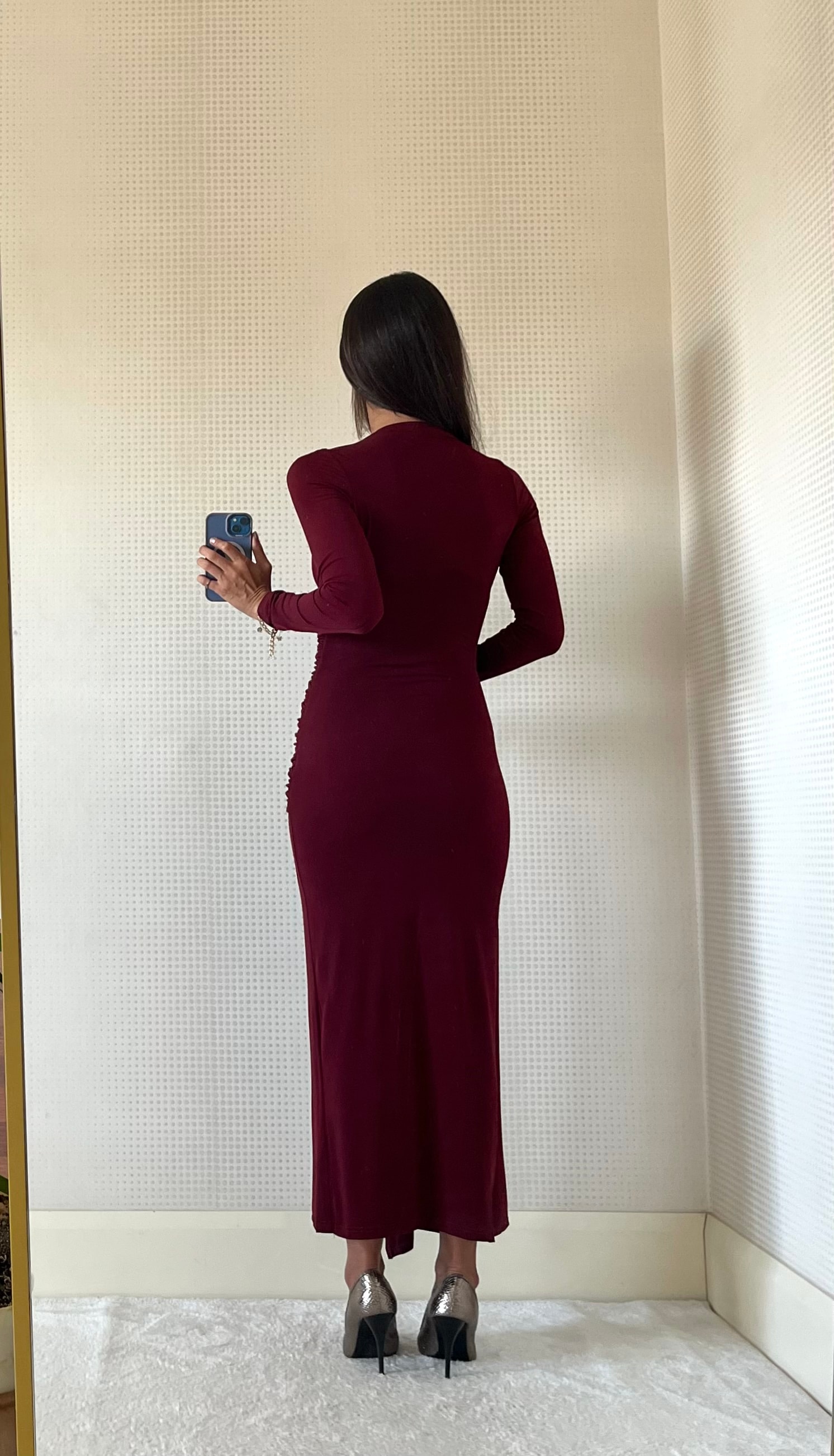 CANDY BORDO DRAPE DETAYLI MAXİ BOY ELBİSE
