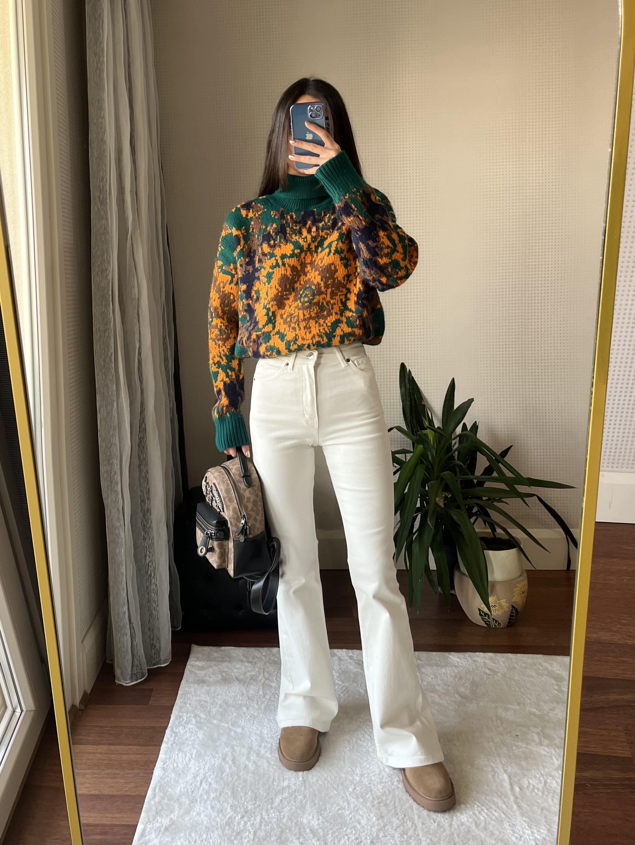 YEŞİL TURUNCU BATIK DESENLİ BALIKÇI YAKA KAZAK
