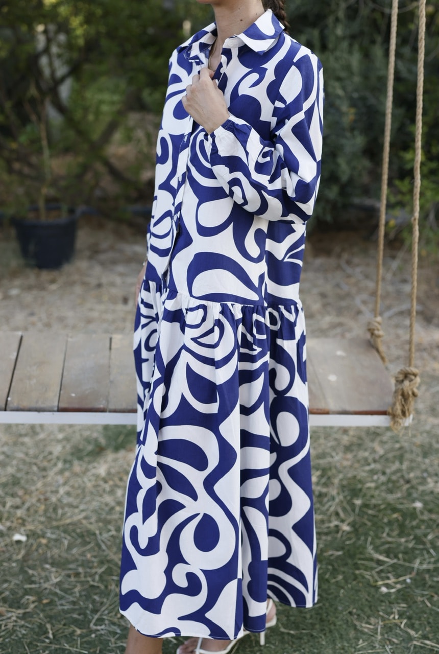 BLOUR DESENLİ MİDİ ELBİSE
