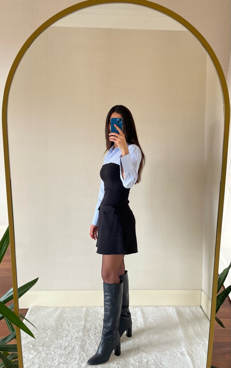 LADY ÇİZGİLİ GÖMLEK YAKA KISA ELBİSE