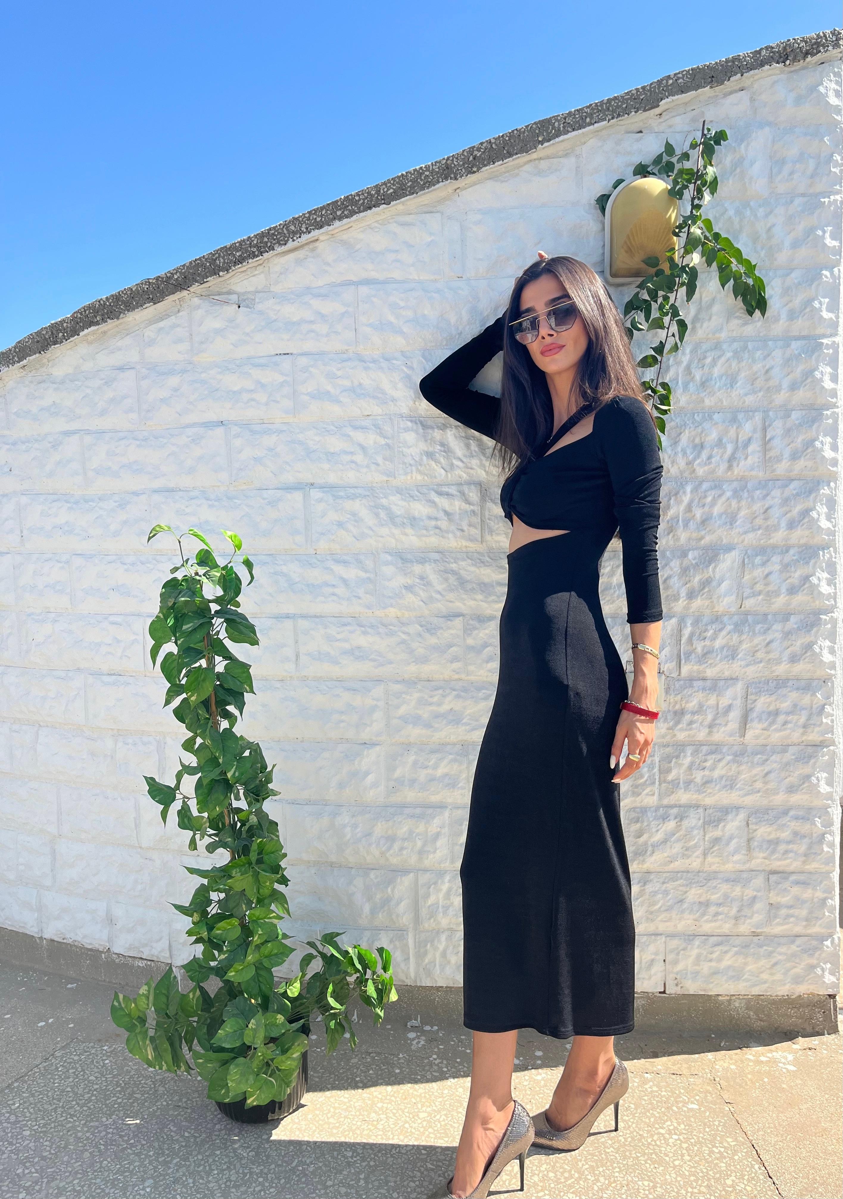 PİANA TASARIM DEKOLTELİ MİDİ ELBİSE