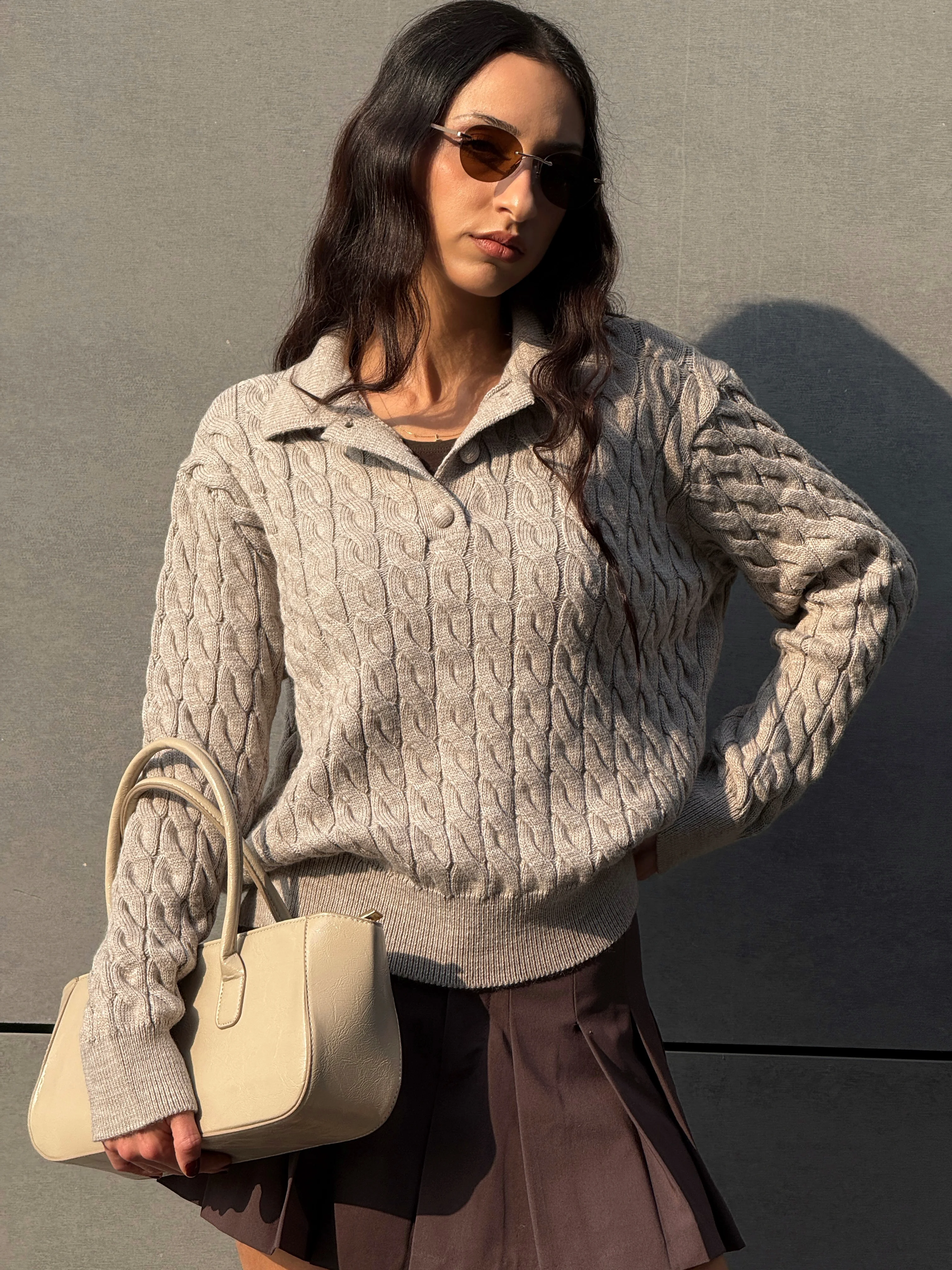 SAÇ ÖRGÜ POLO YAKA KAZAK