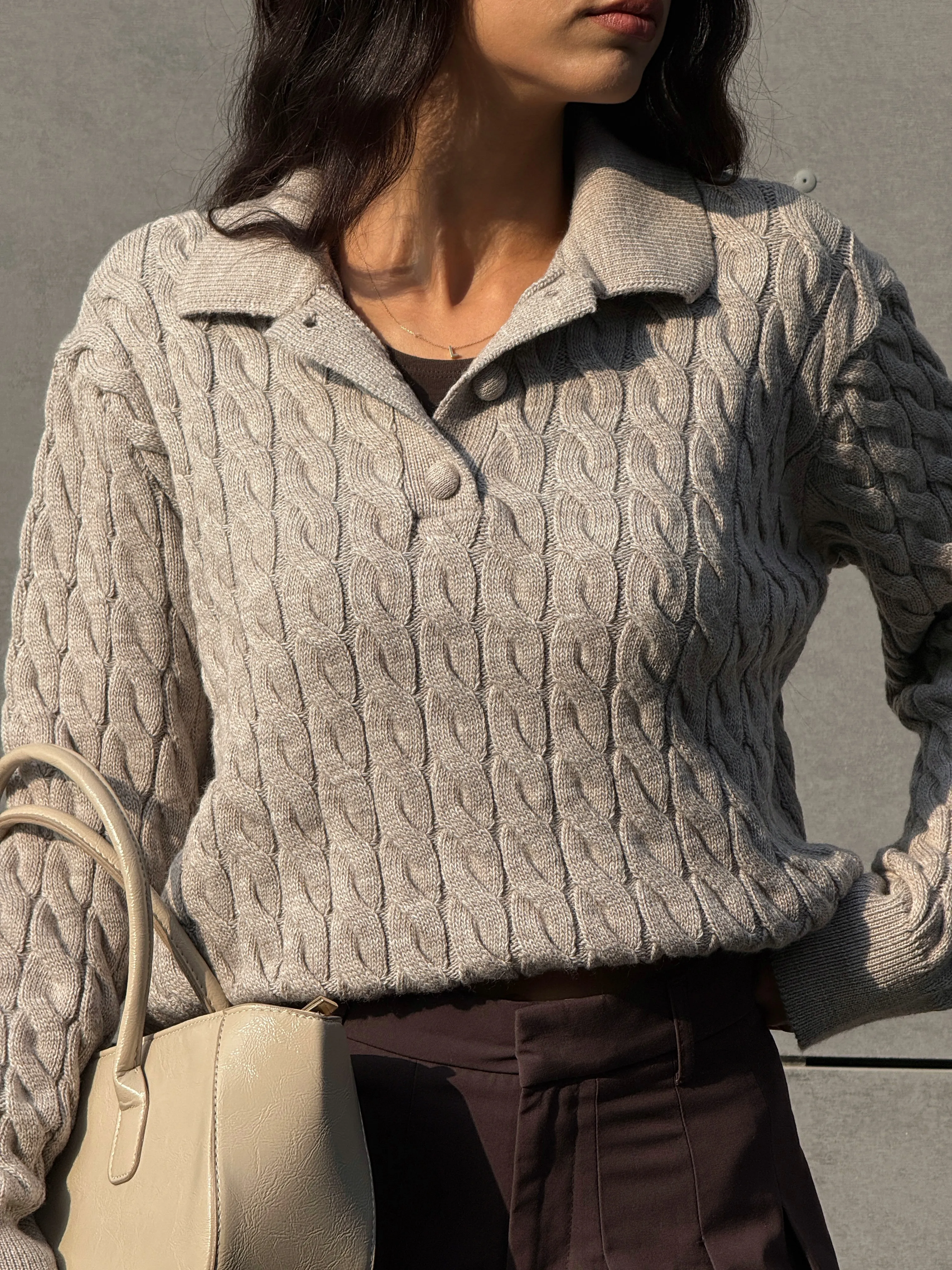 SAÇ ÖRGÜ POLO YAKA KAZAK