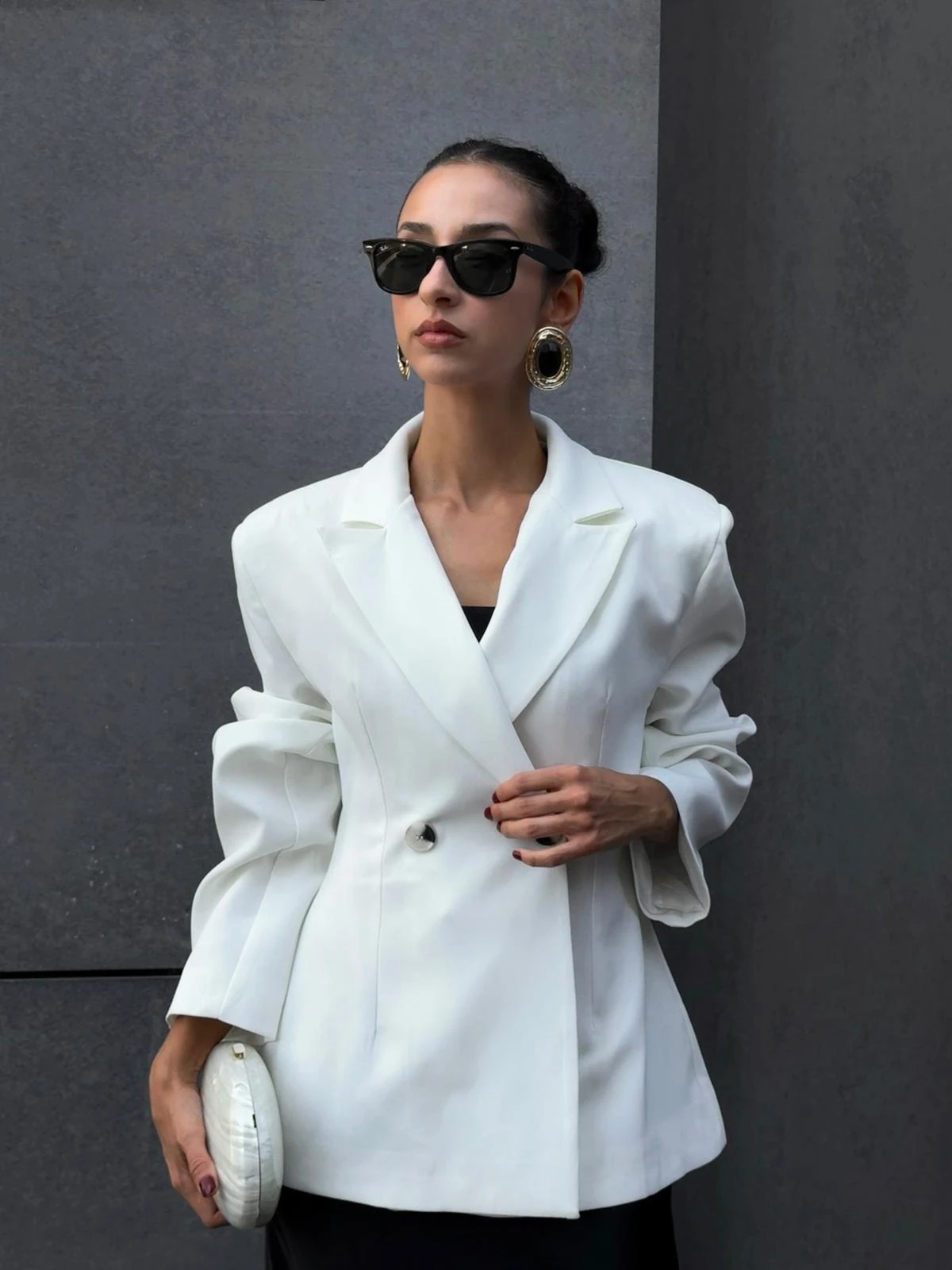 KRUVAZE ÇİFT DÜĞME BLAZER - Beyaz