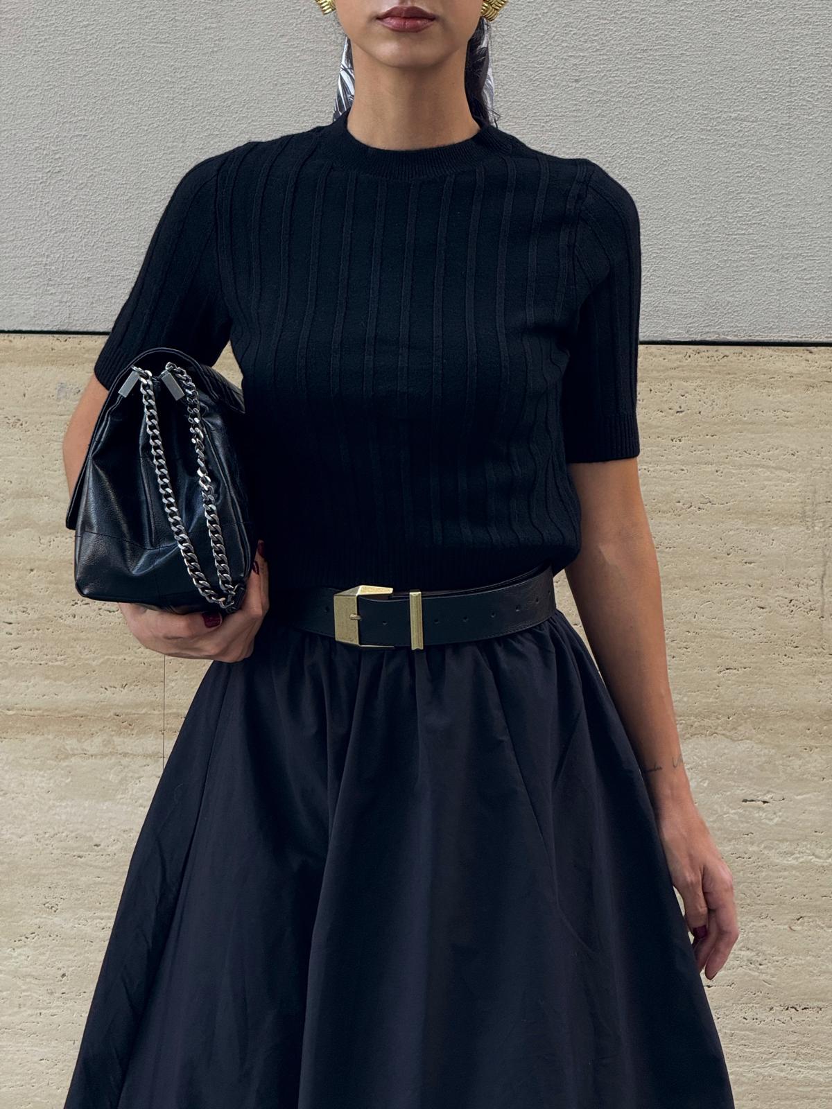 TRİKO KISA KOL BLUZ - Siyah