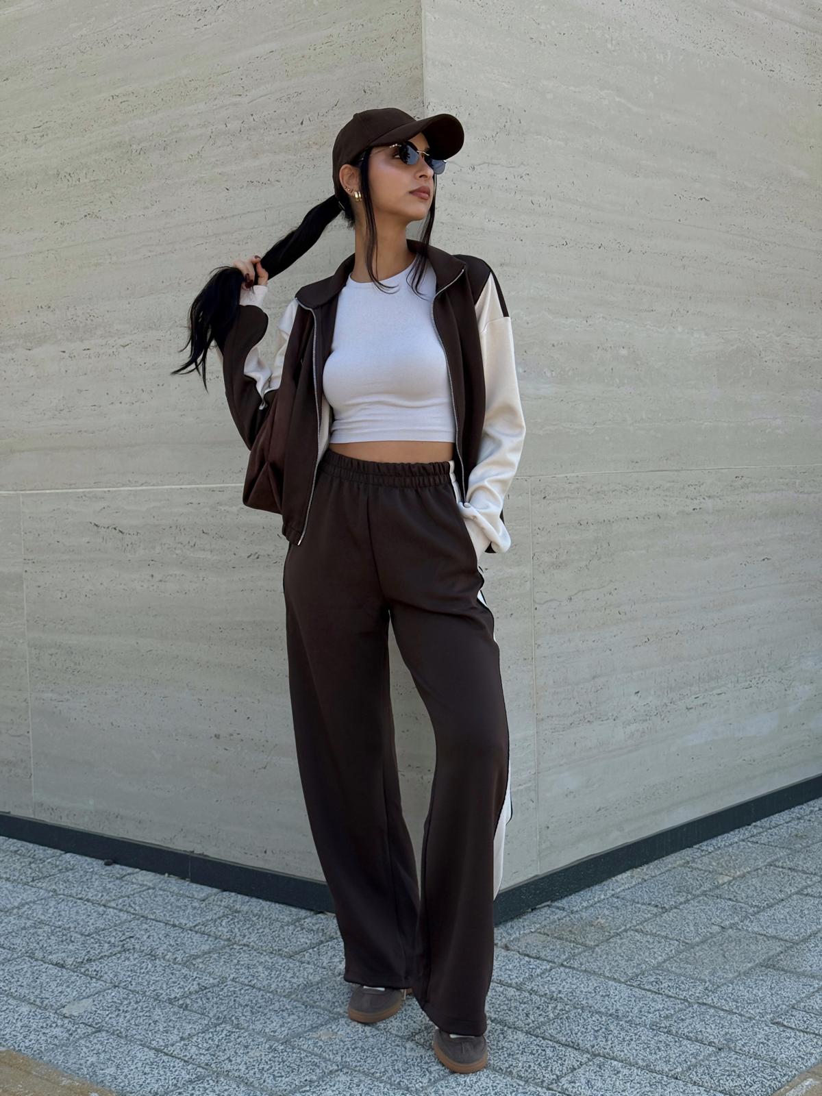 MODAL KUMAŞ BİYELİ EŞOFMAN TAKIMI - Kahve