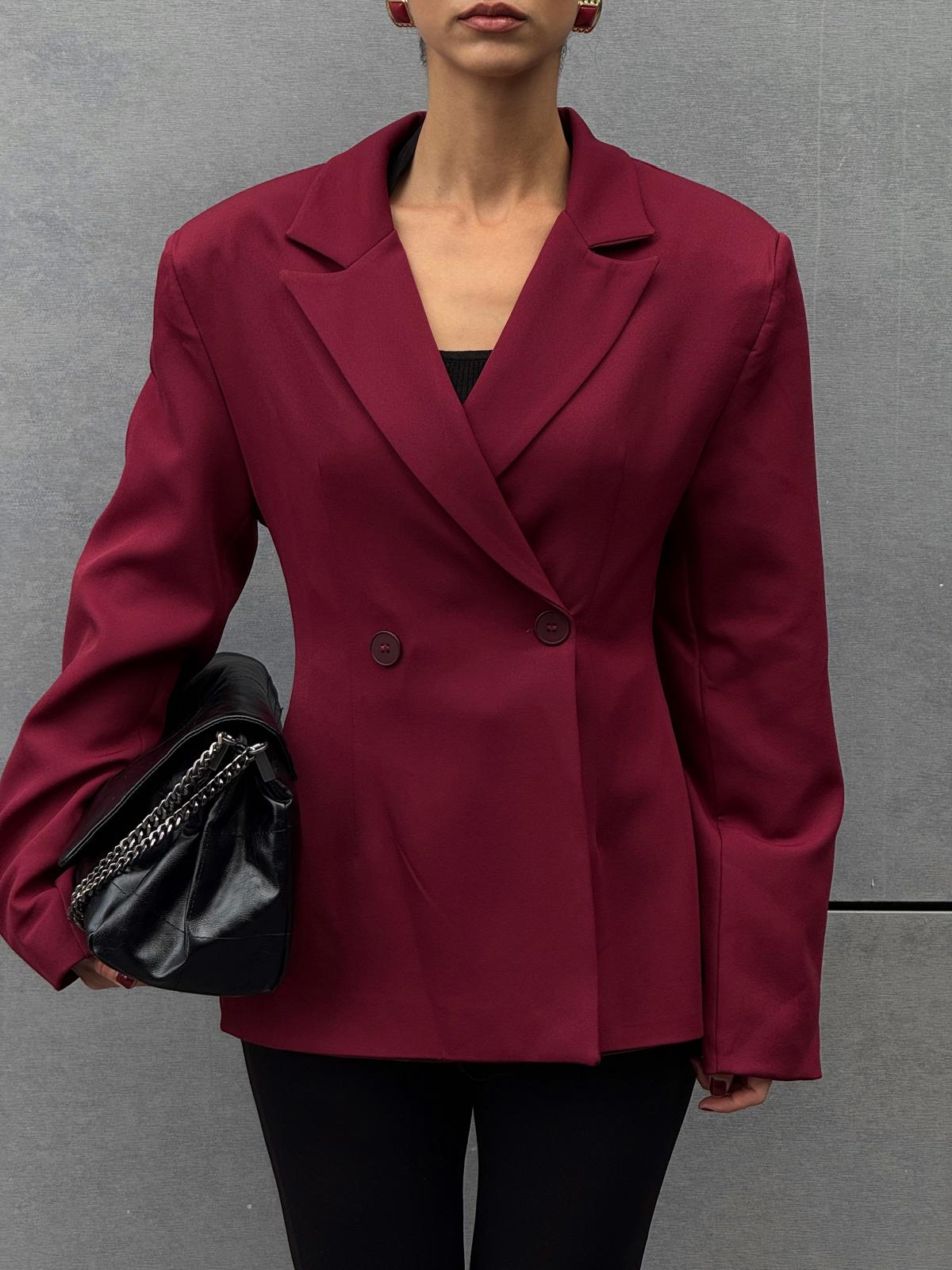 KRUVAZE ÇİFT DÜĞME BLAZER - Bordo