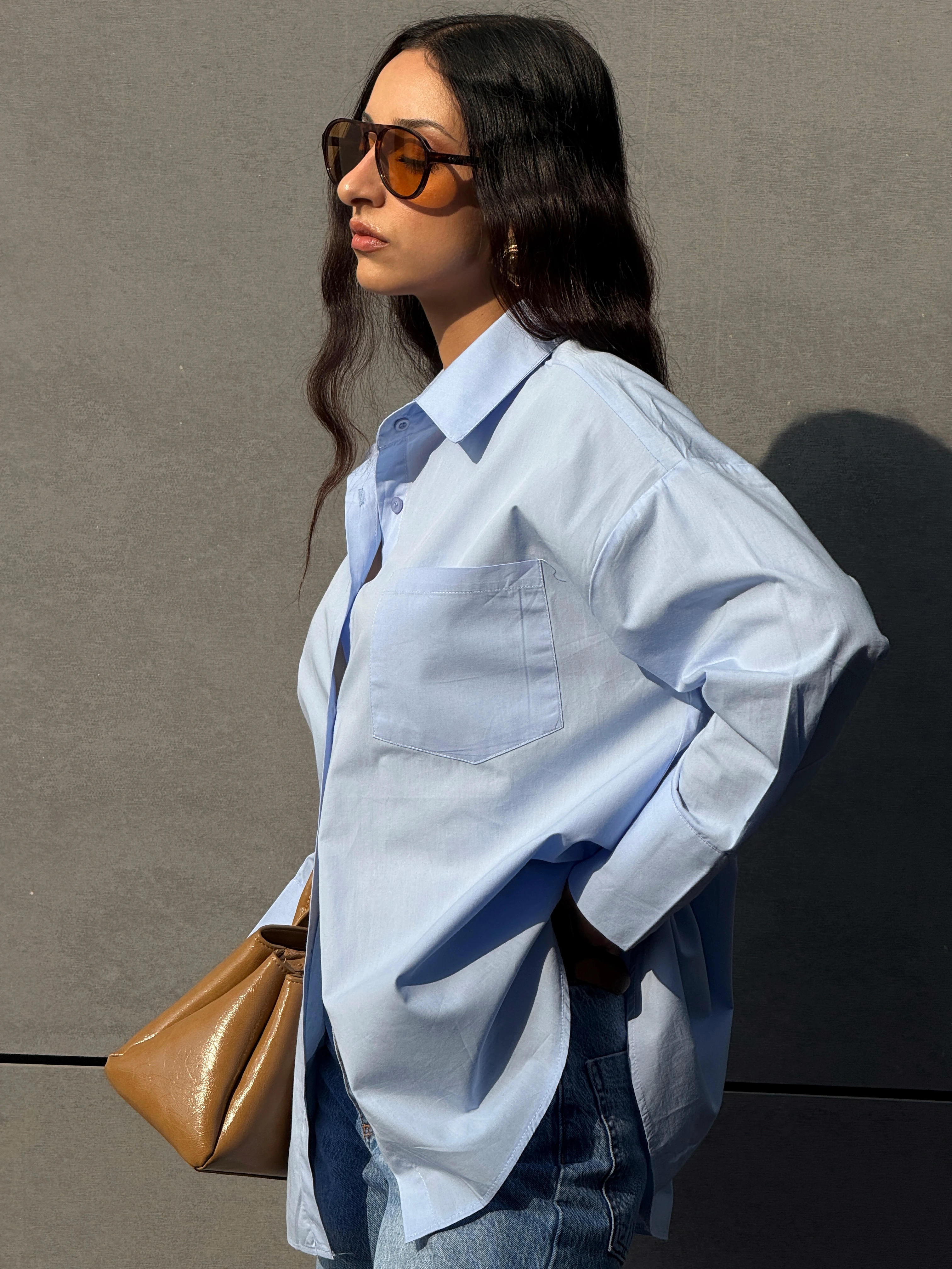 MANŞET DETAY OVERSİZE POPLİN GÖMLEK