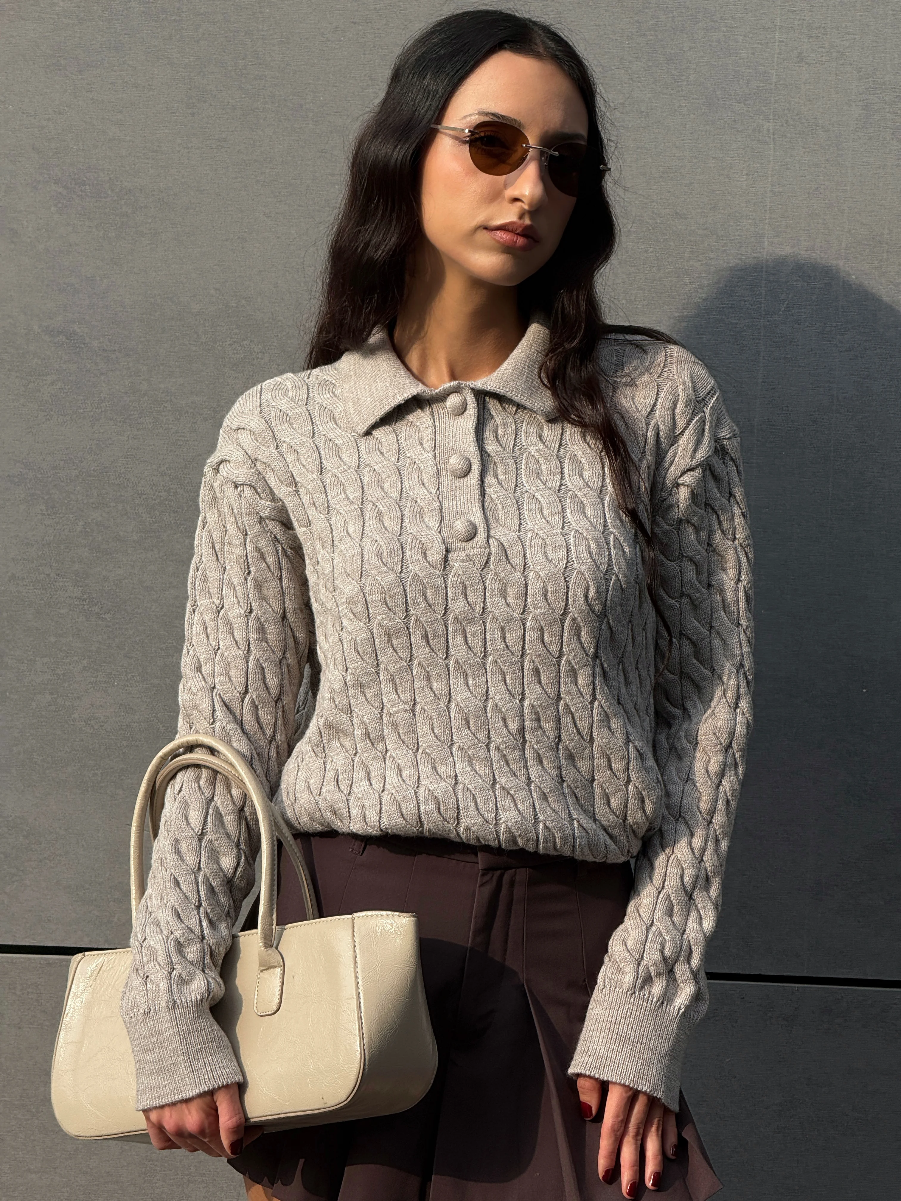 SAÇ ÖRGÜ POLO YAKA KAZAK