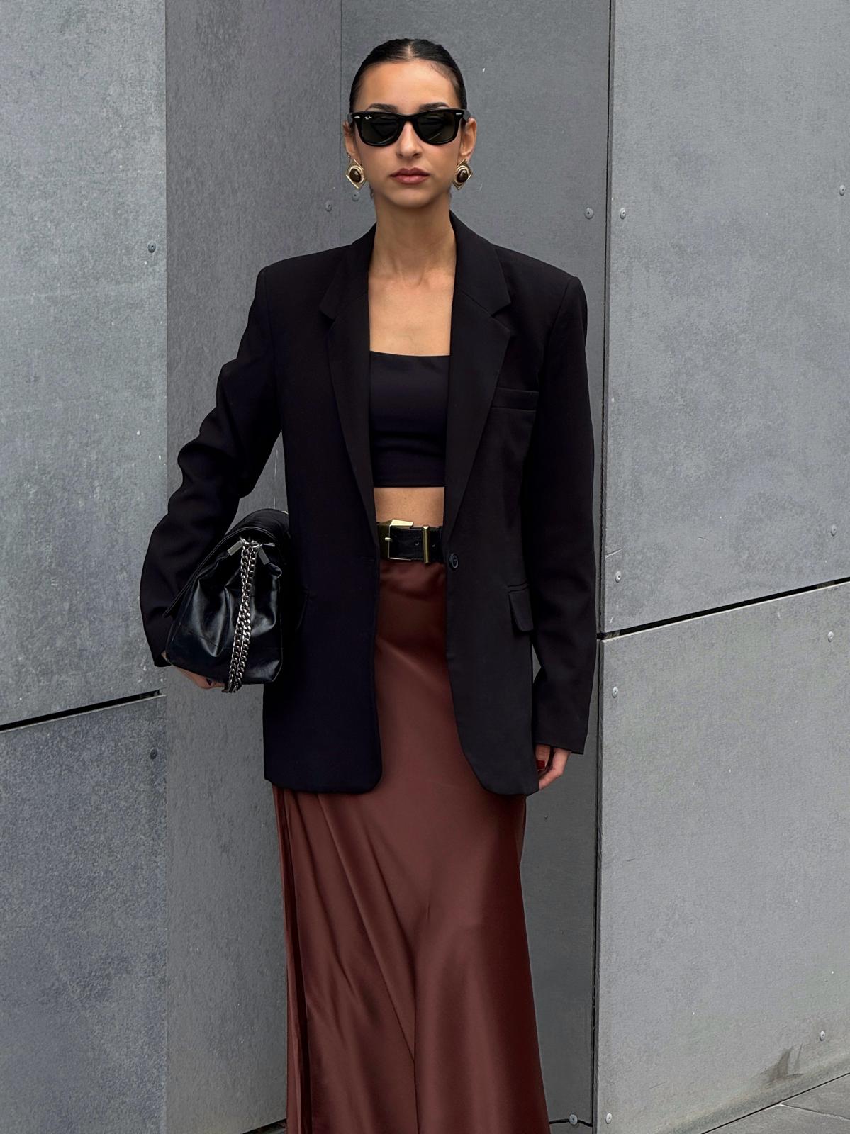 SATEN MAXİ ETEK - Kahve