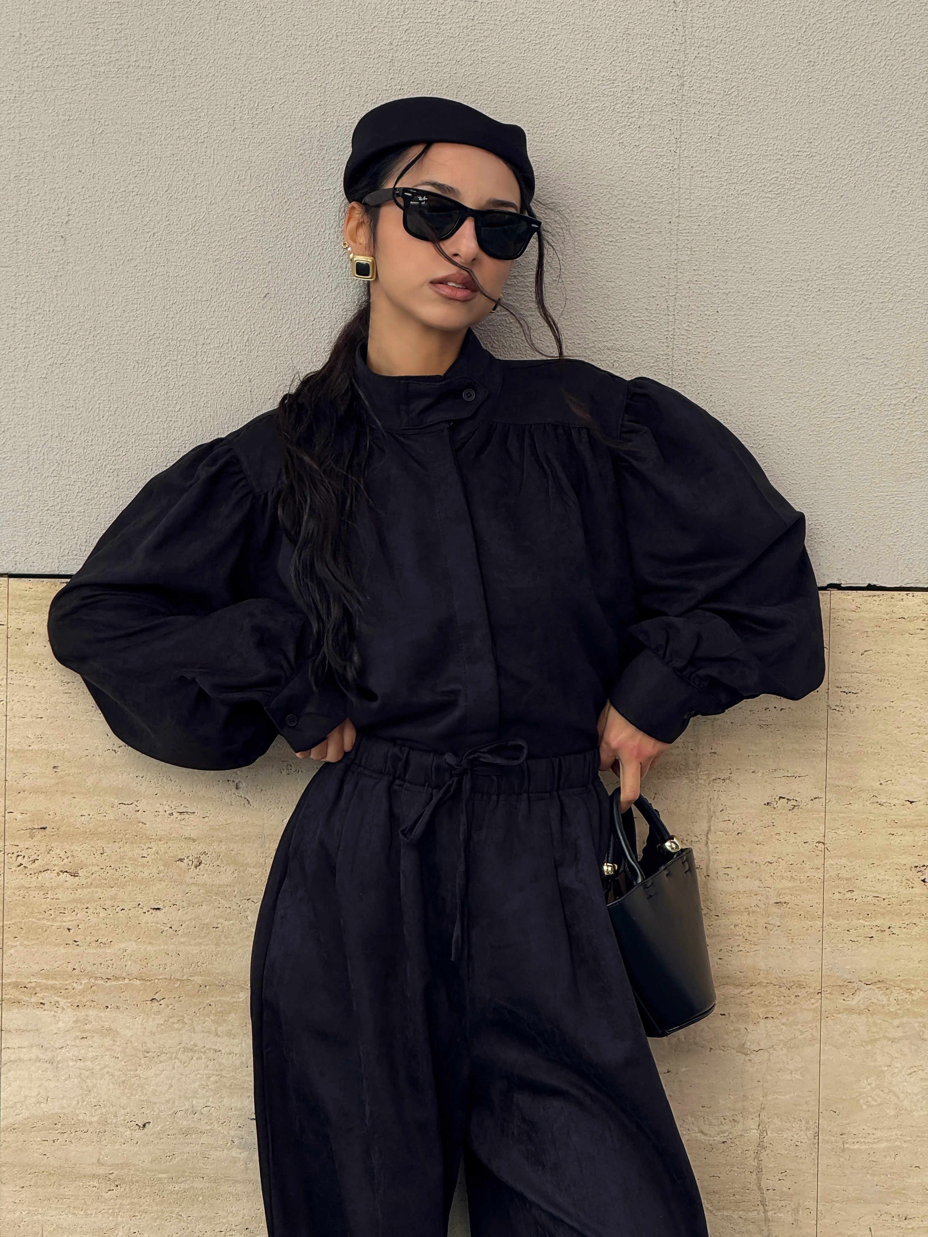 SÜET GÖMLEK PANTOLON TAKIM - Siyah