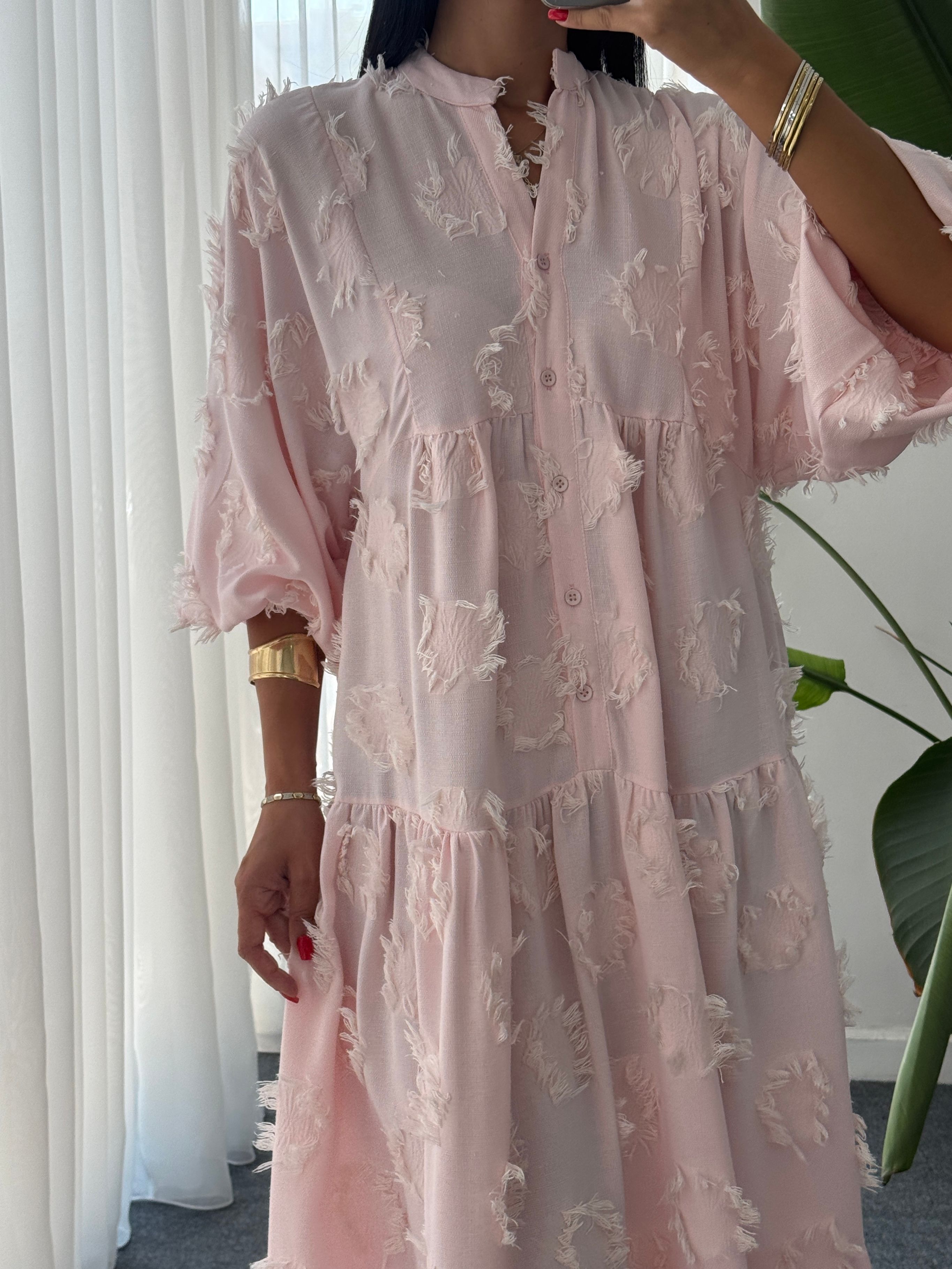 Katleya Model Balon Kol Elbise - Pembe 