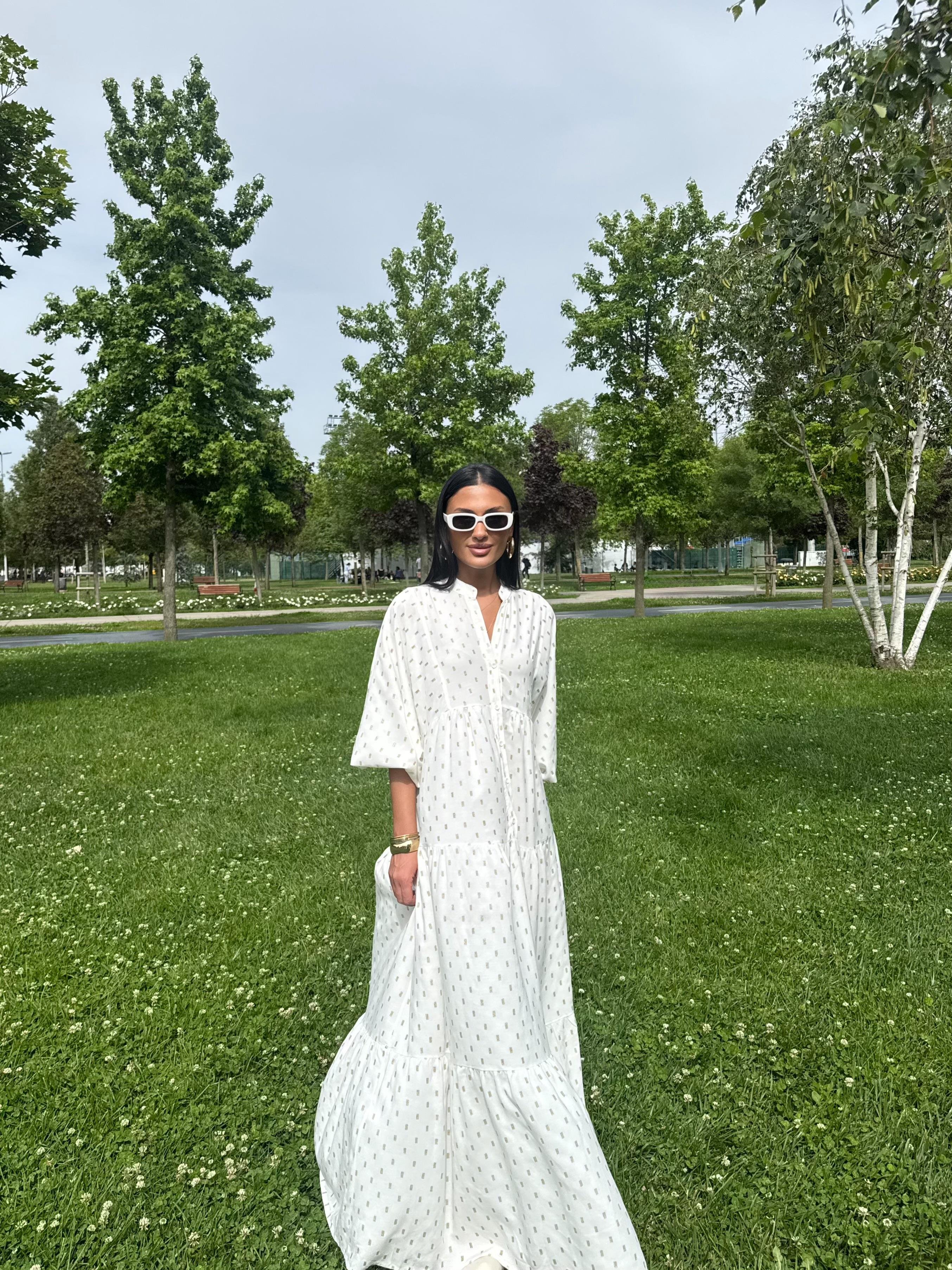 Gold Desenli Oversize Elbise