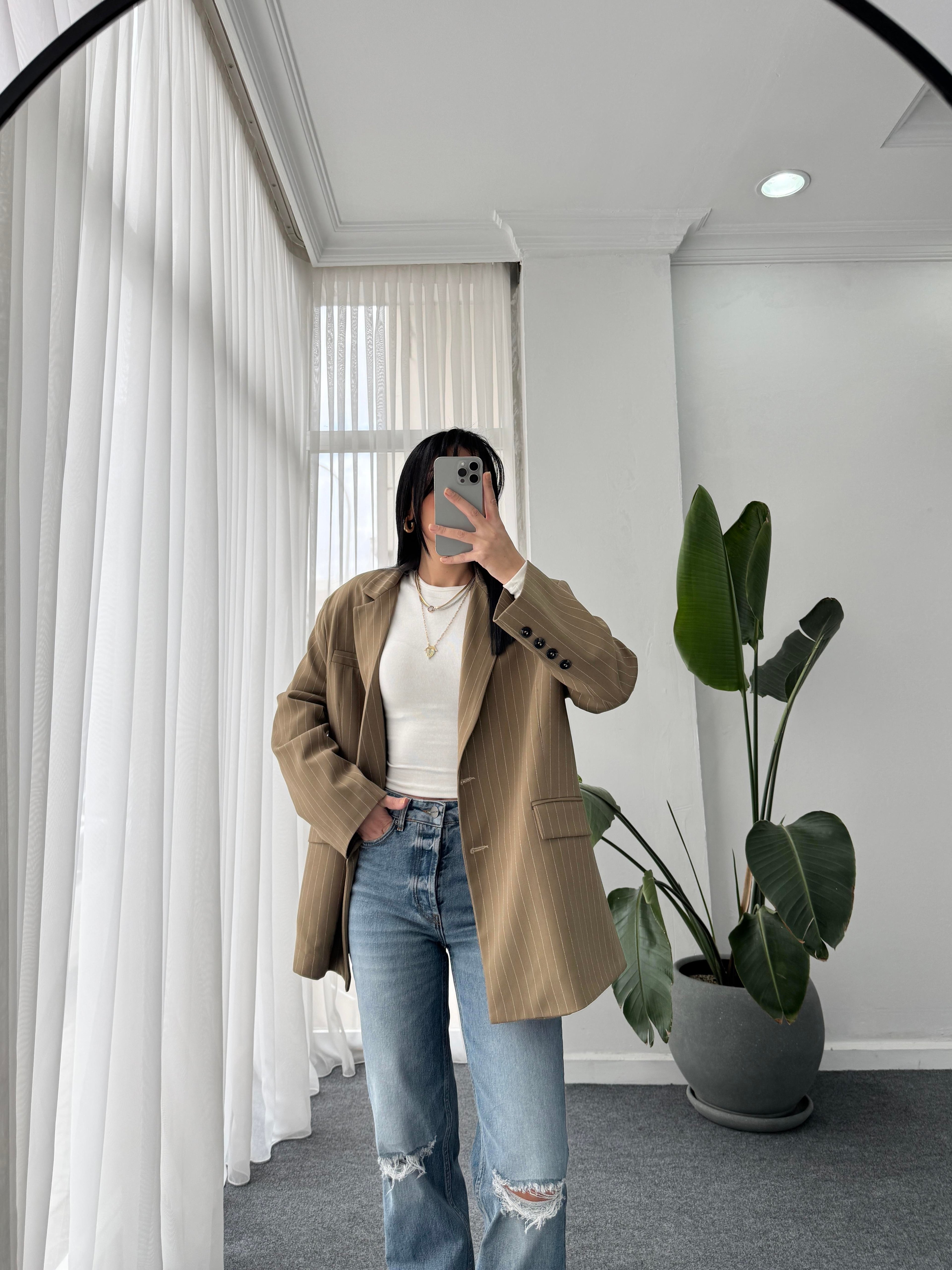 Çizgili Oversize Ceket