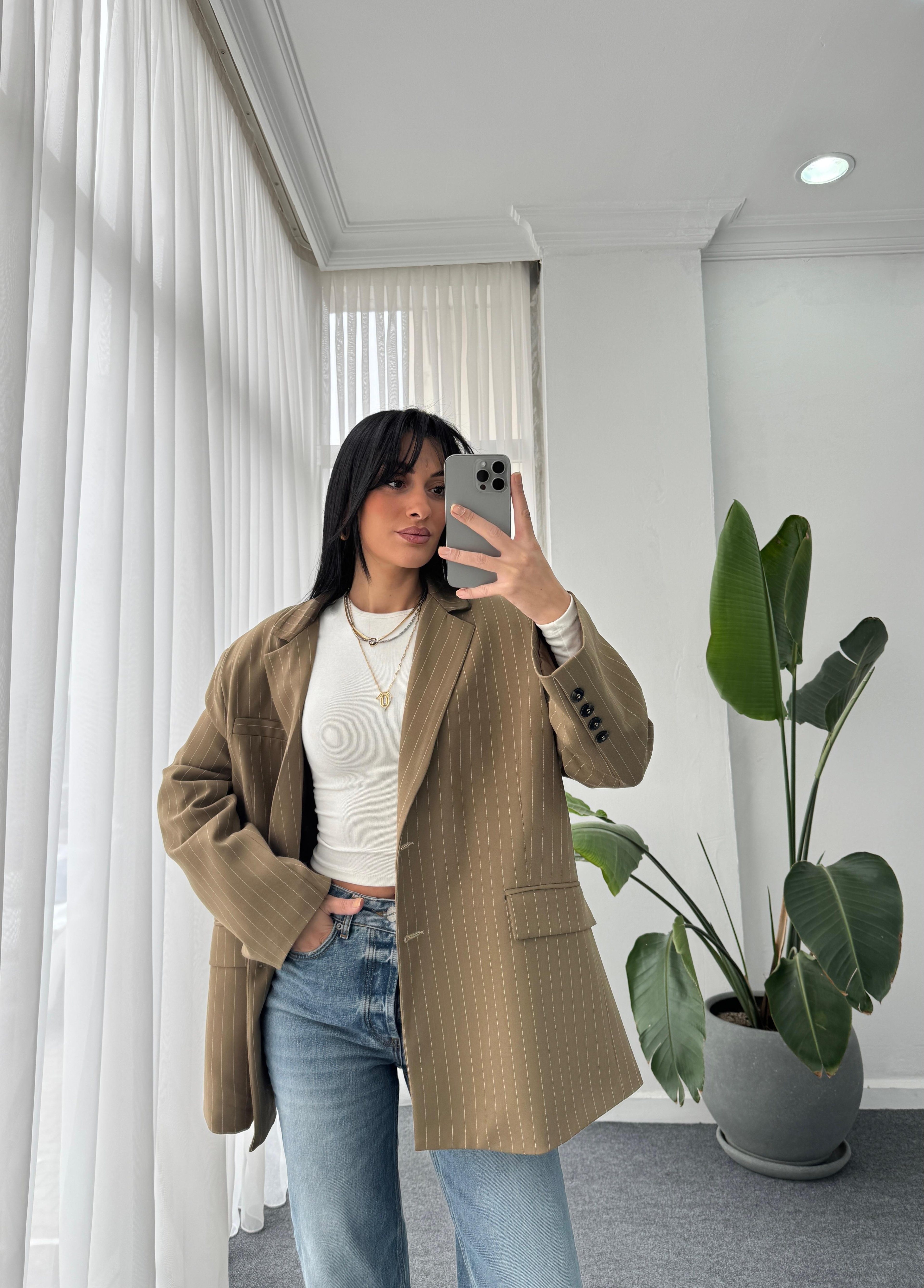 Çizgili Oversize Ceket
