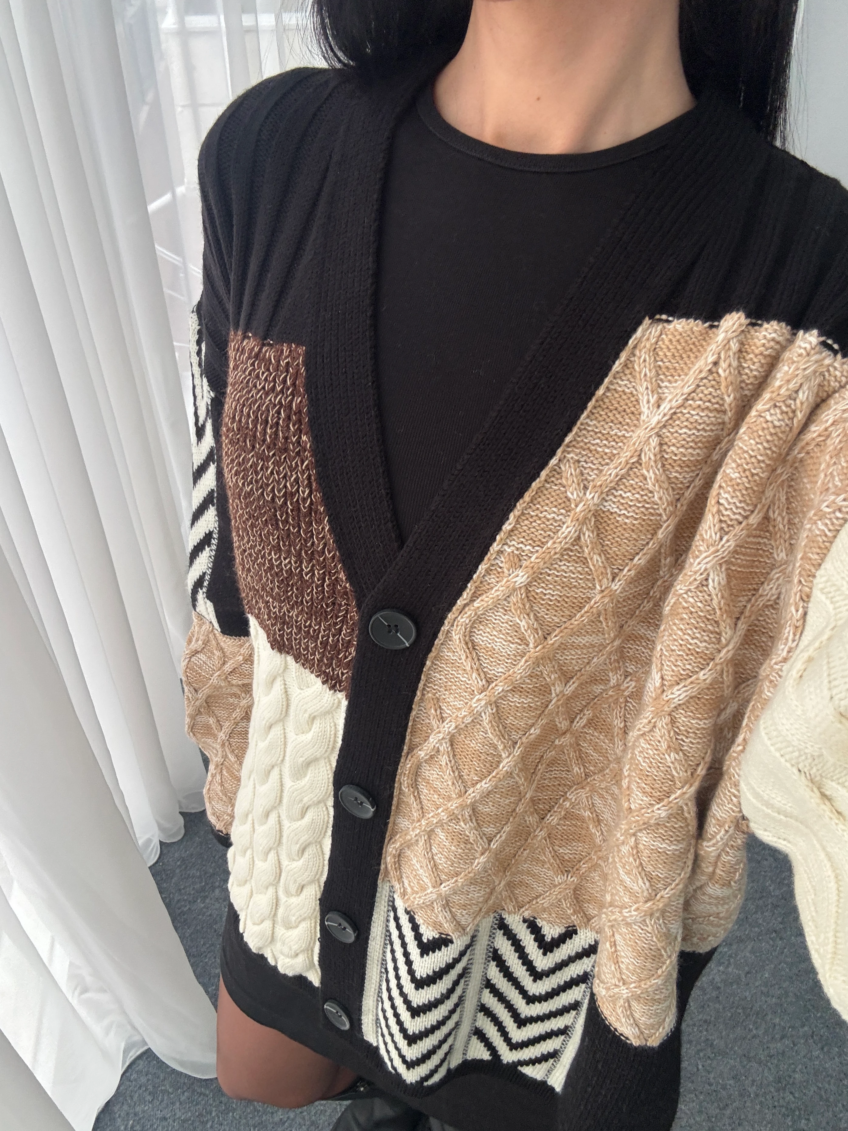 Etnik Desen Oversize Hırka - Kahve