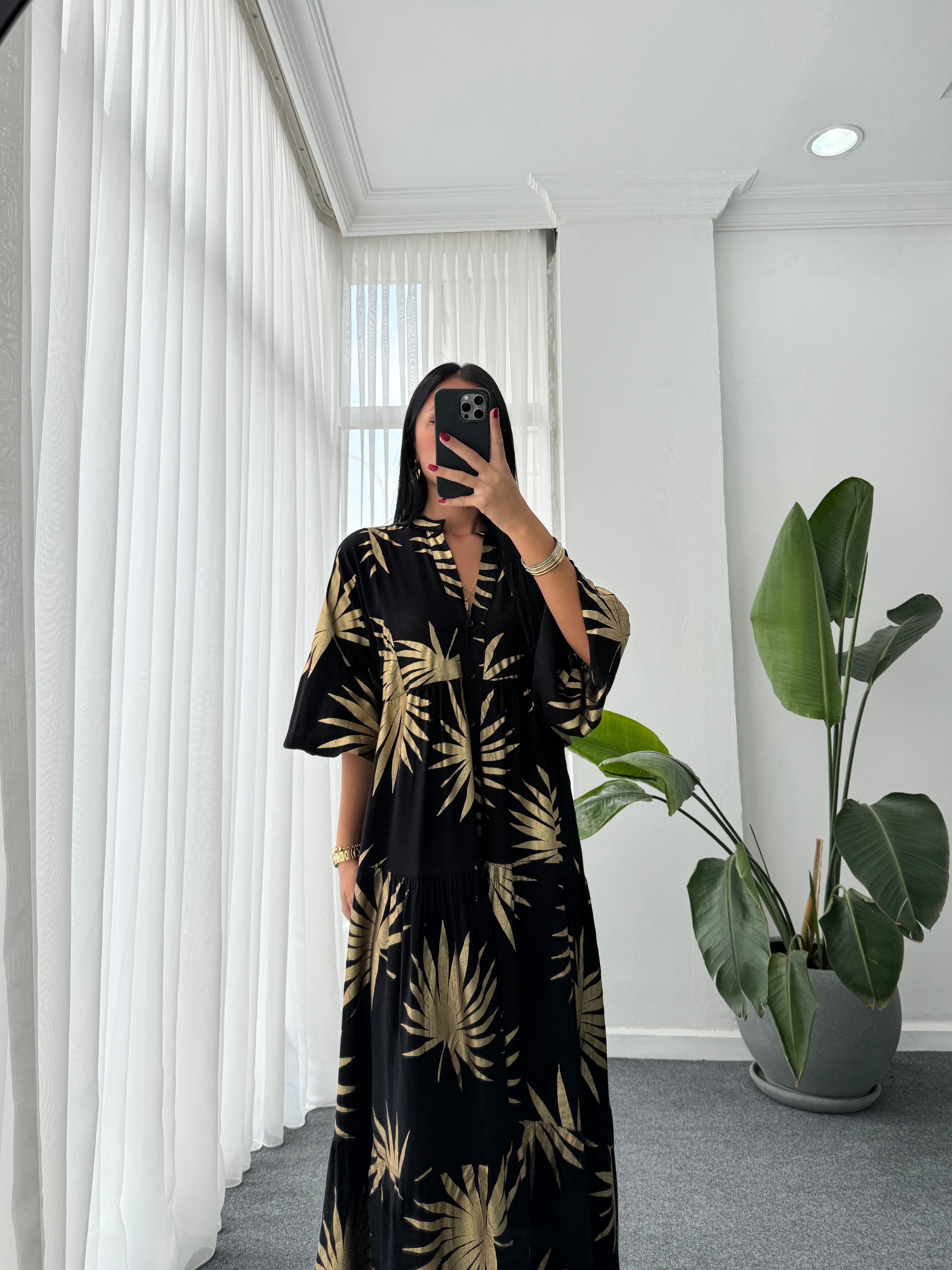 Gold Desen Katleya Model Elbise