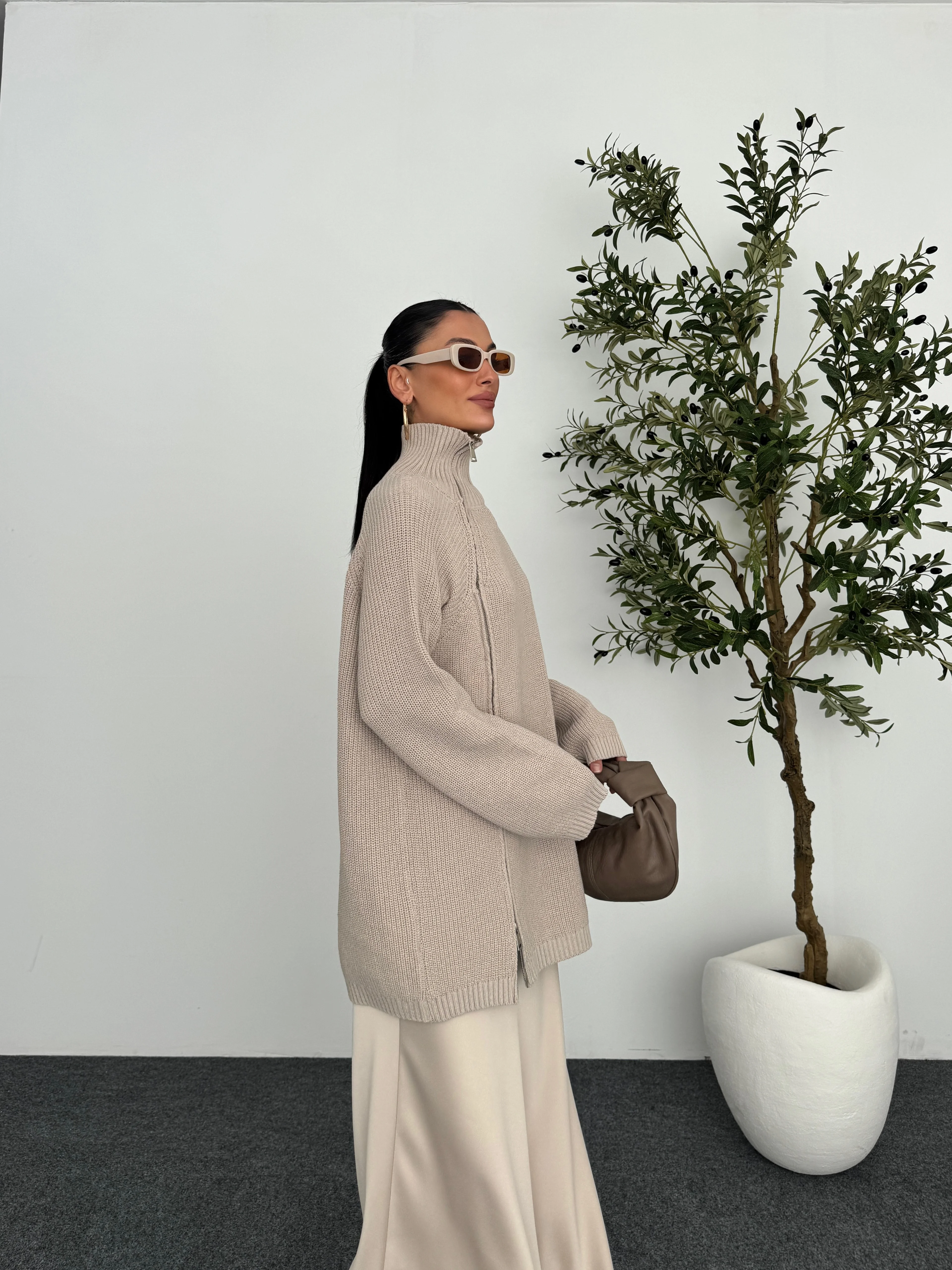 Yanı Fermuarlı Örgü Kazak