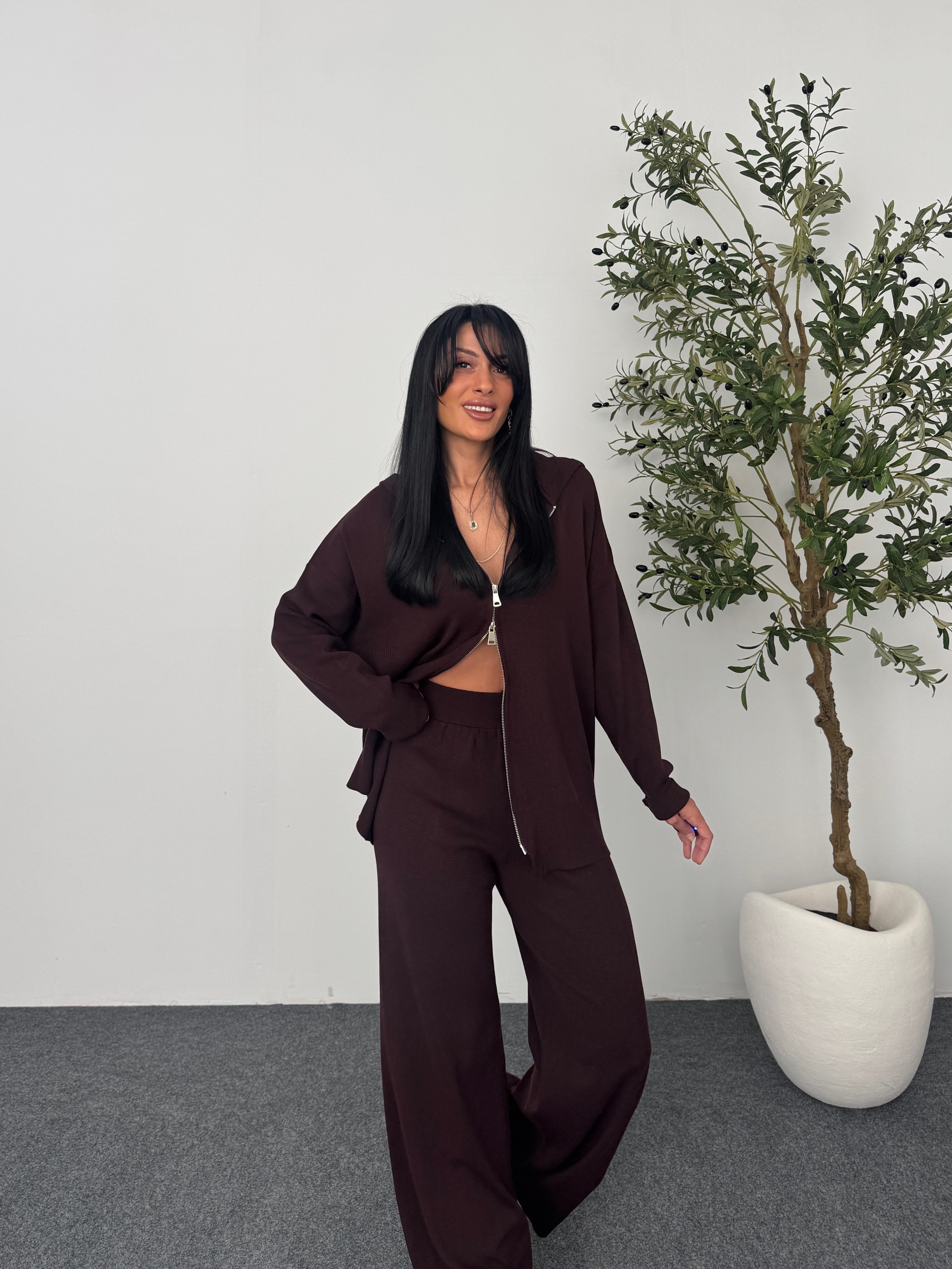 Fermuarlı Triko Takım - Bordo