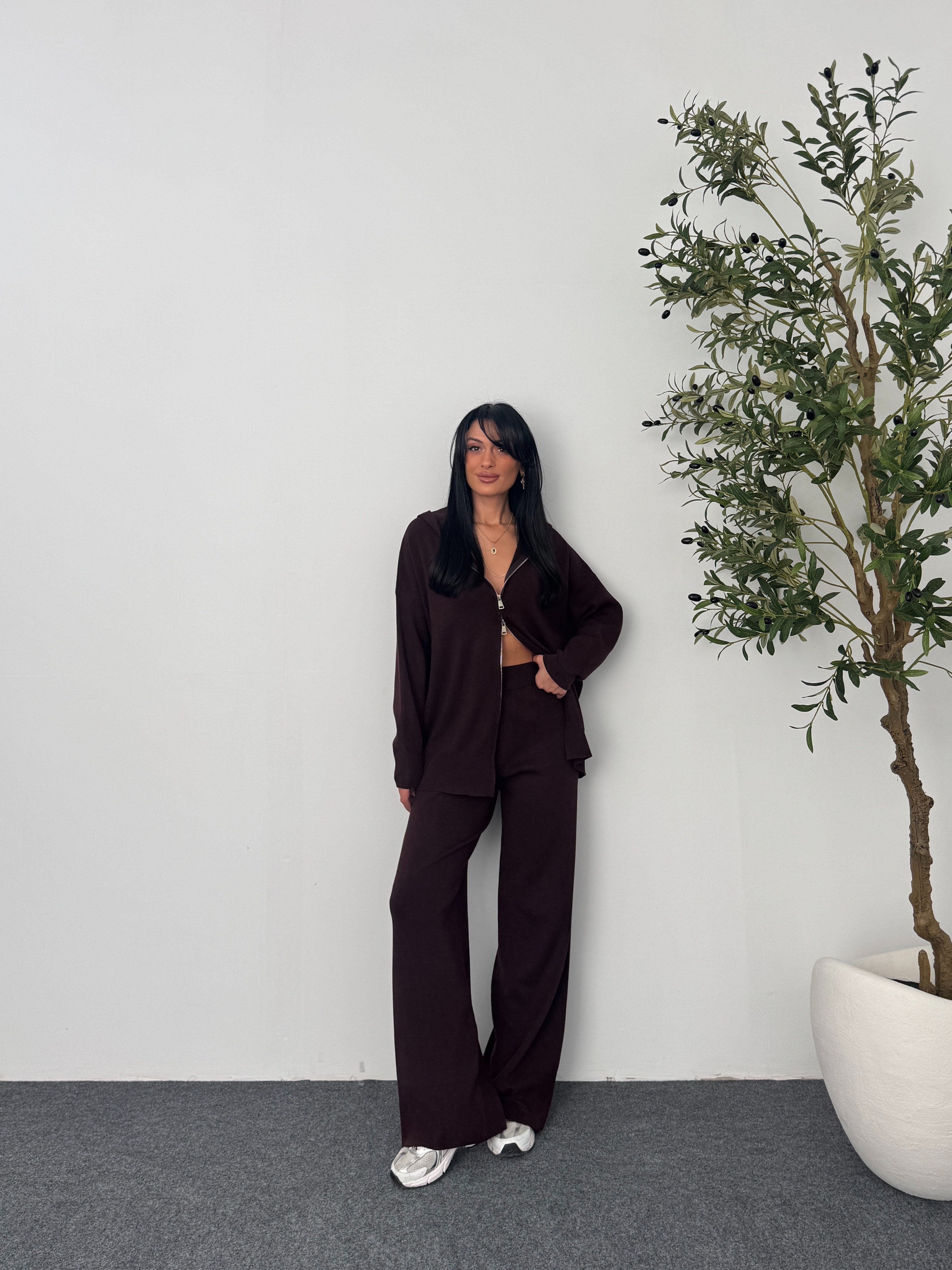 Fermuarlı Triko Takım - Bordo