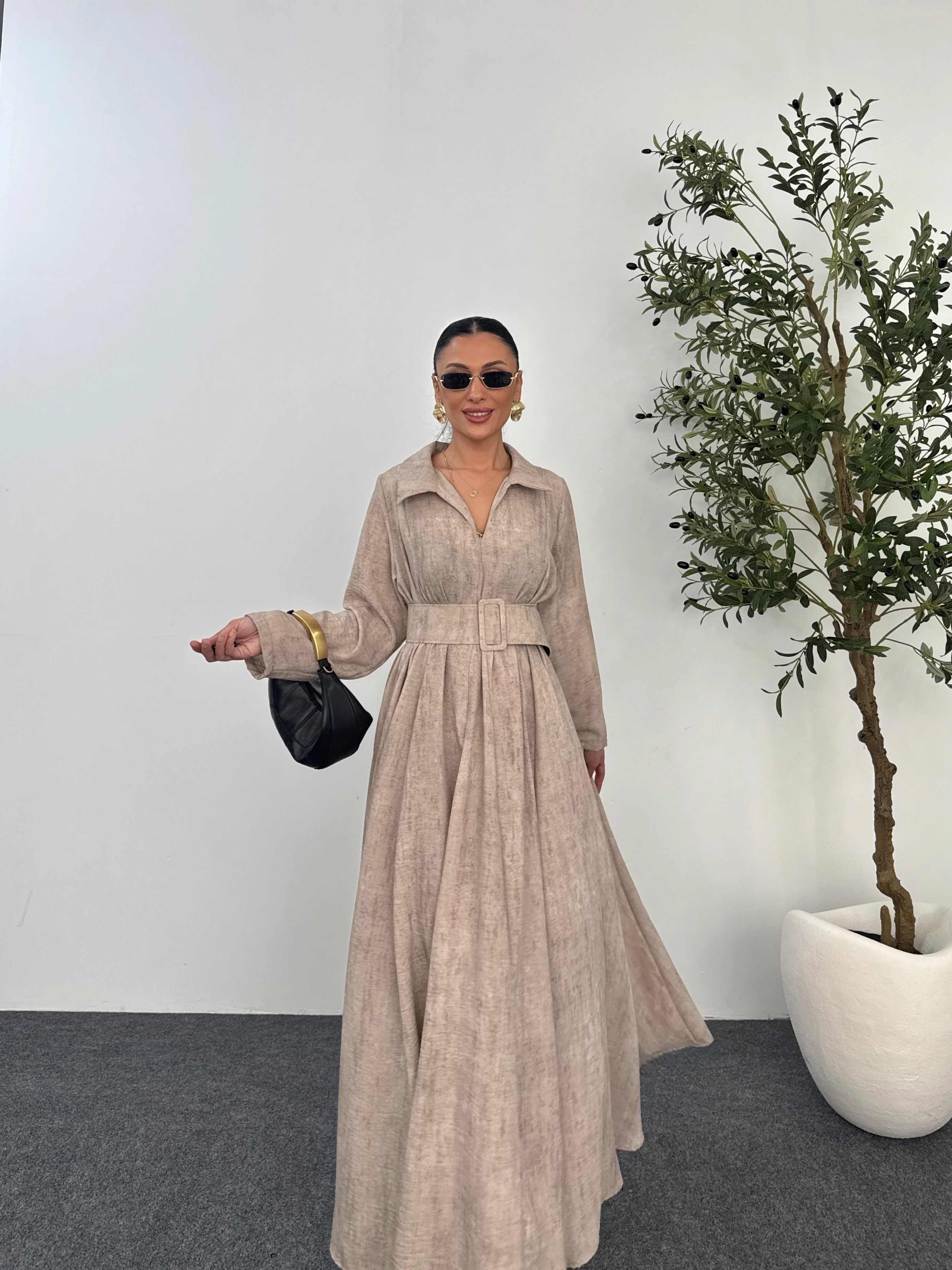 Gömlek Yaka Kemerli Elbise  