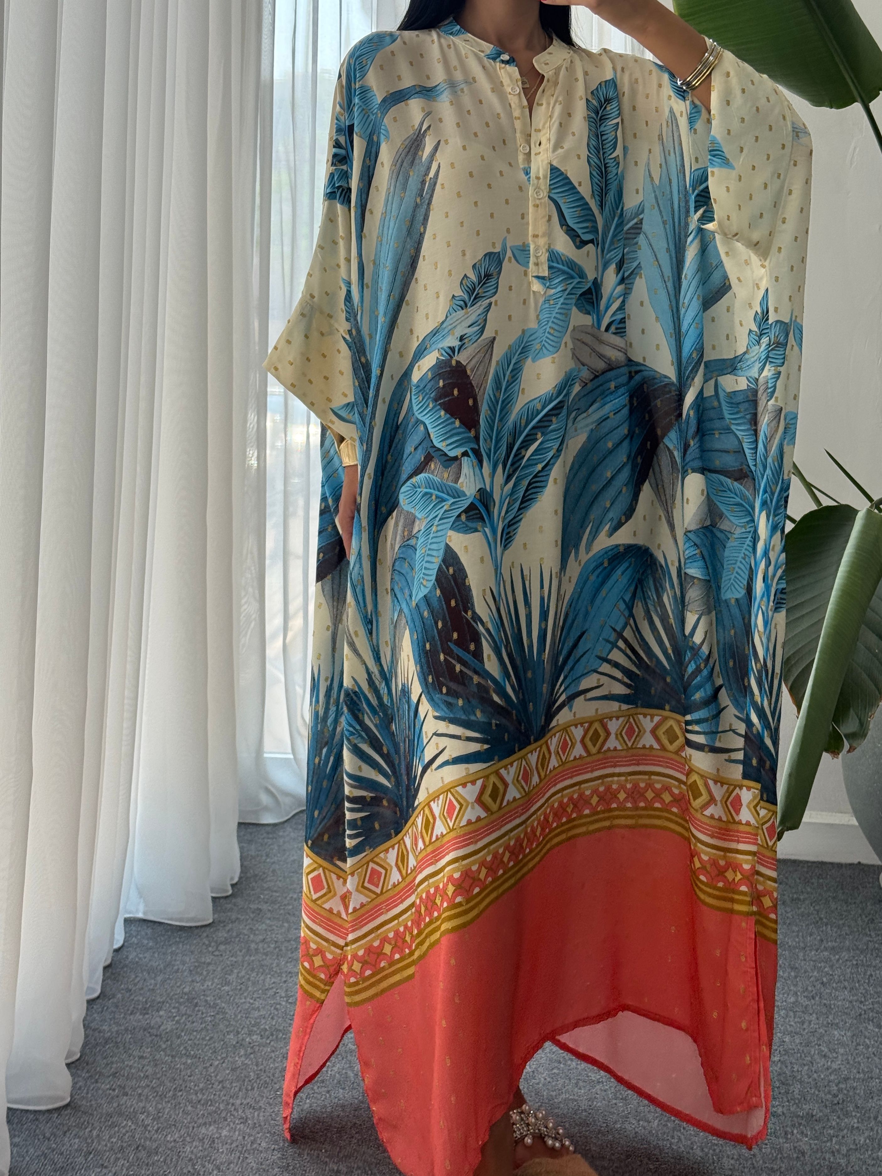 Yarasa Kol Oversize Elbise - Mavi