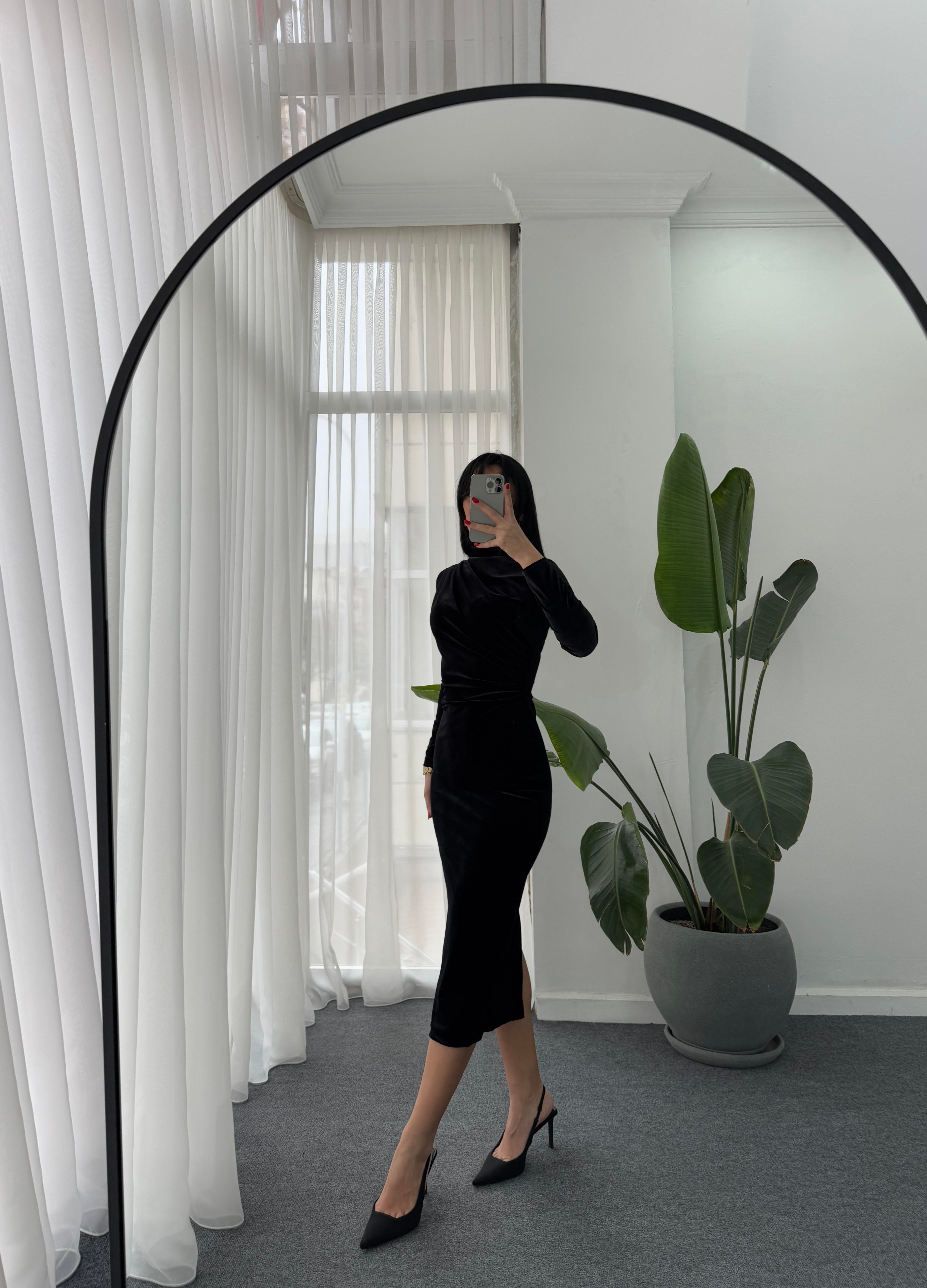 Drape Detay Kadife Elbise