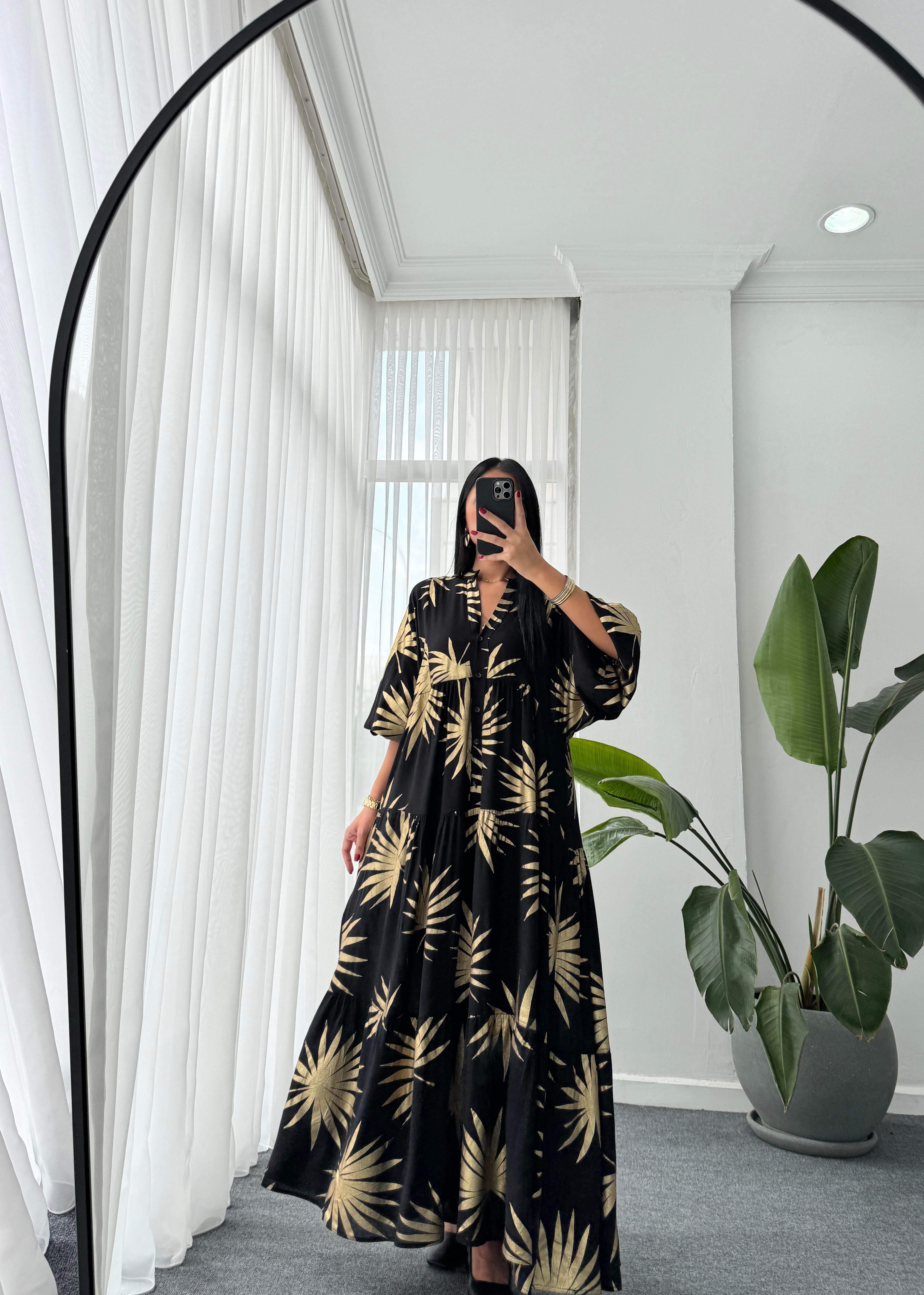 Gold Desen Katleya Model Elbise