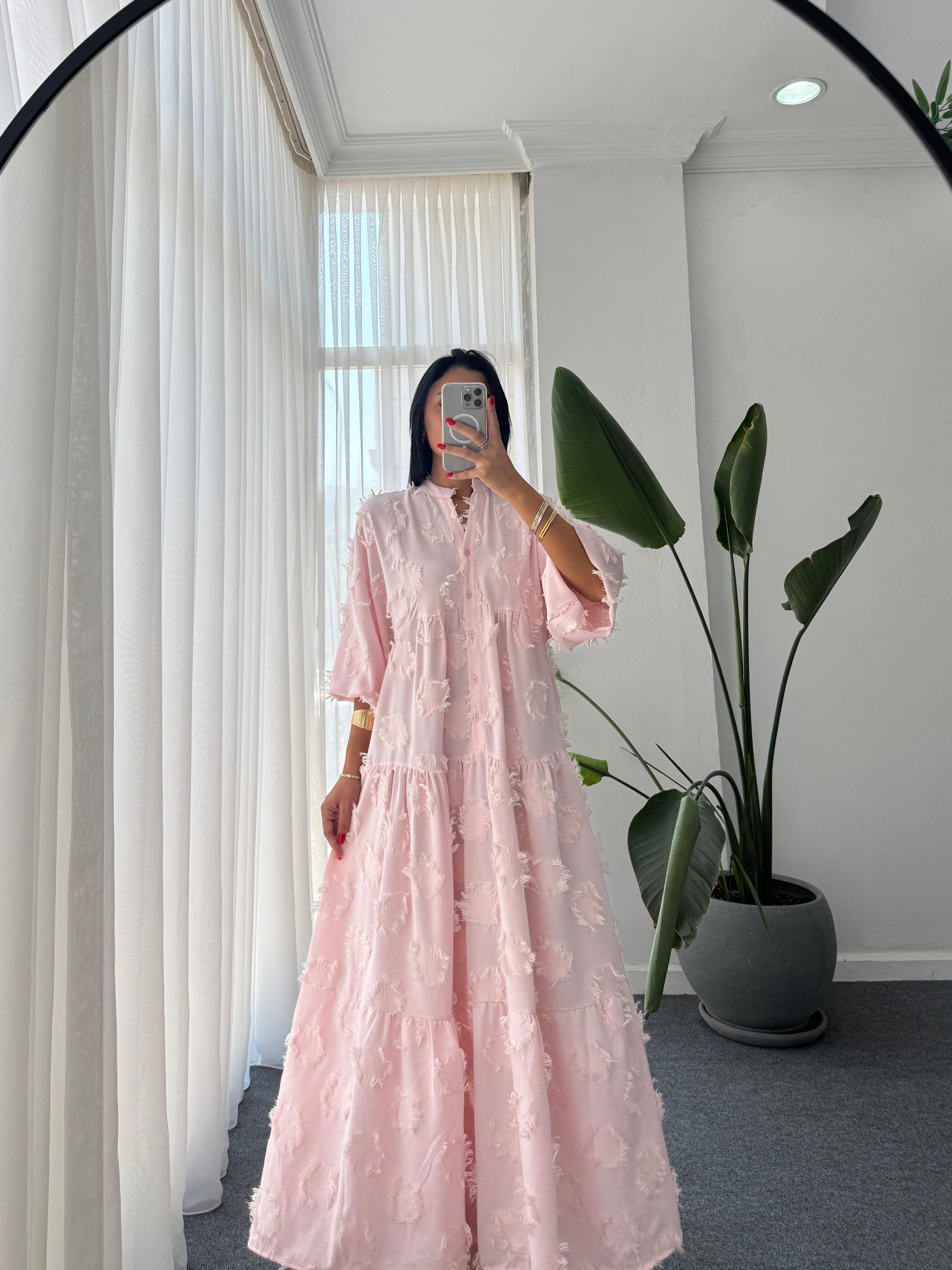 Katleya Model Balon Kol Elbise - Pembe 