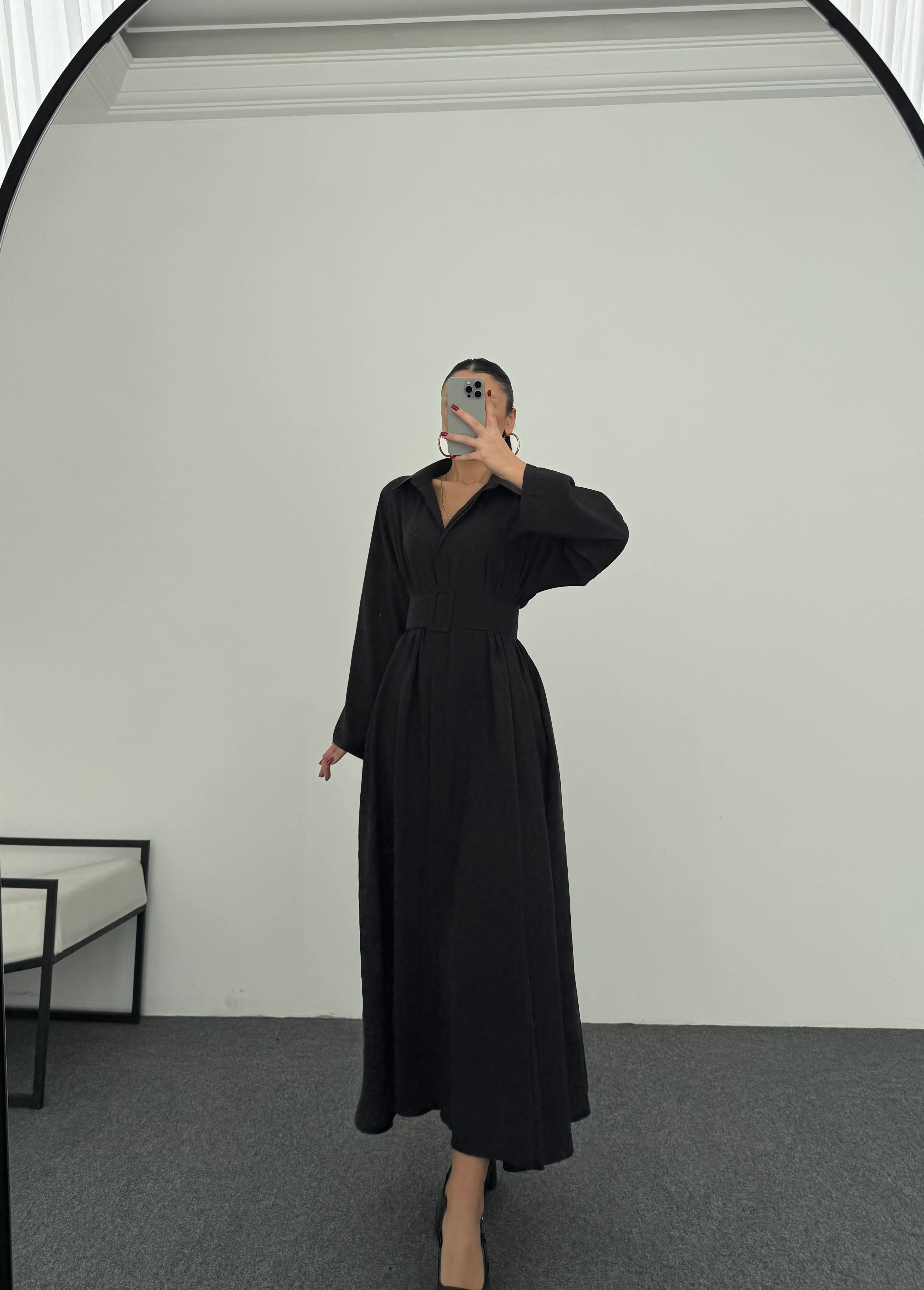 Oversize Kemerli Gömlek Elbise