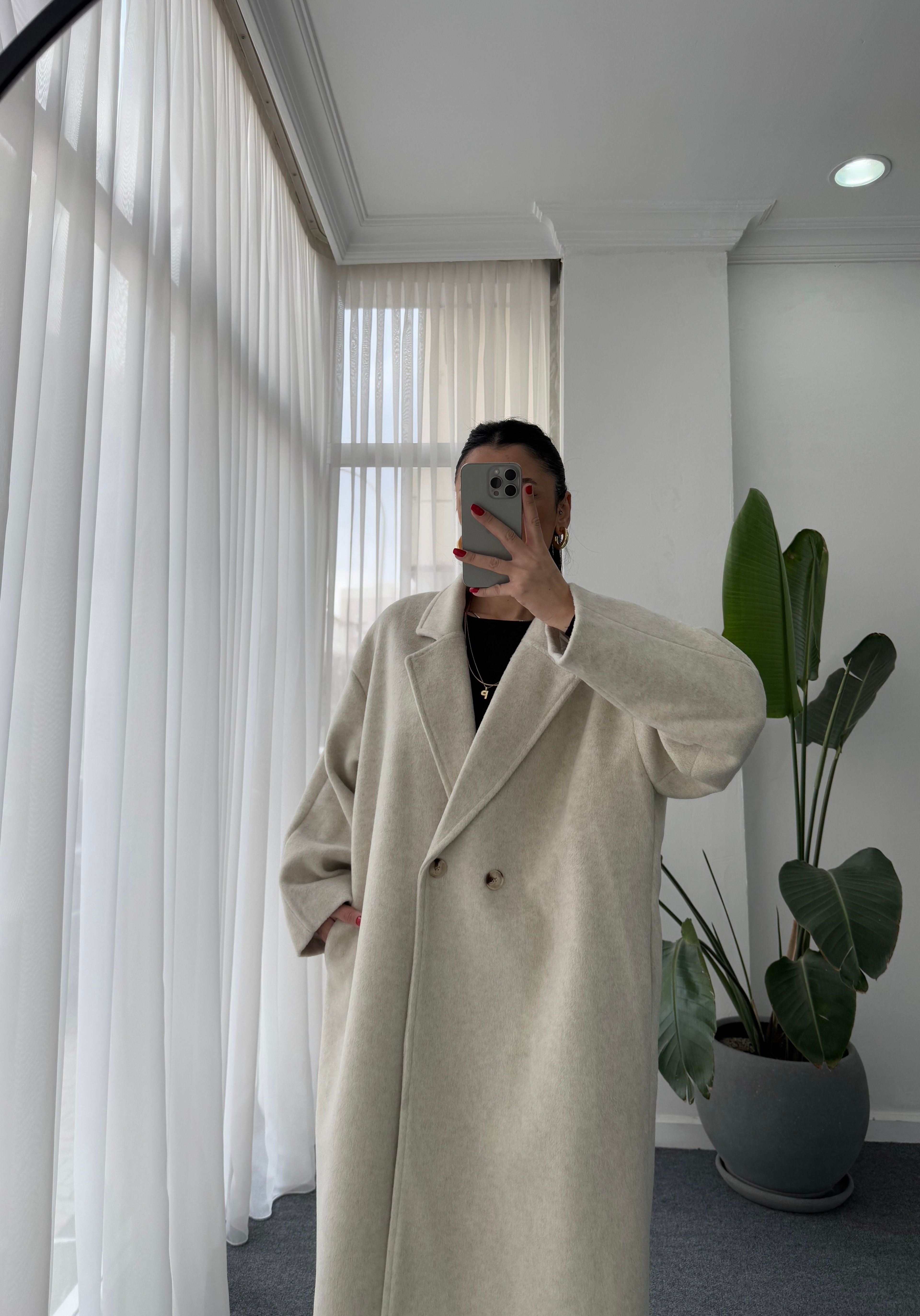 Oversize Cepli Kaşe Kaban