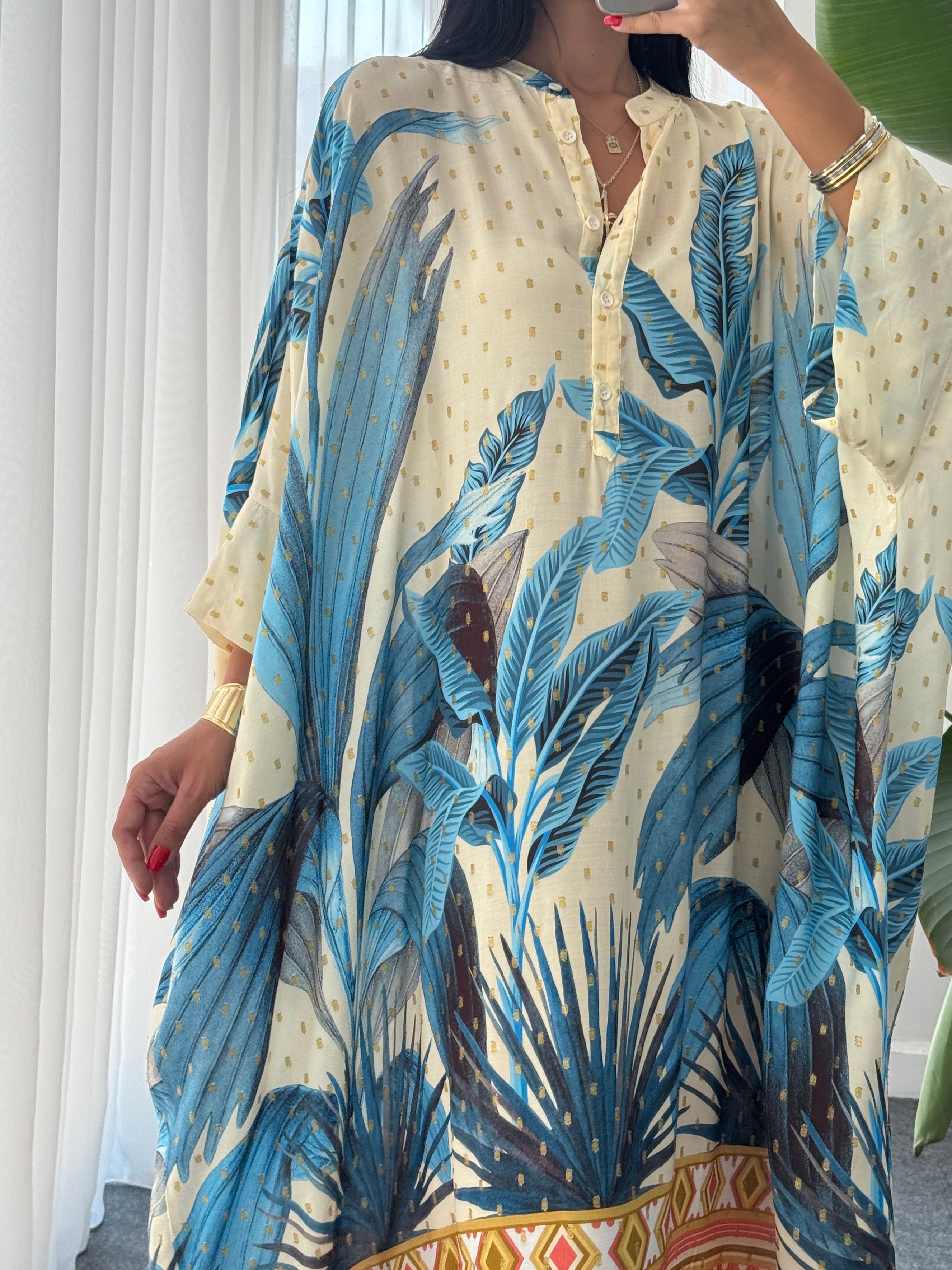 Yarasa Kol Oversize Elbise - Mavi