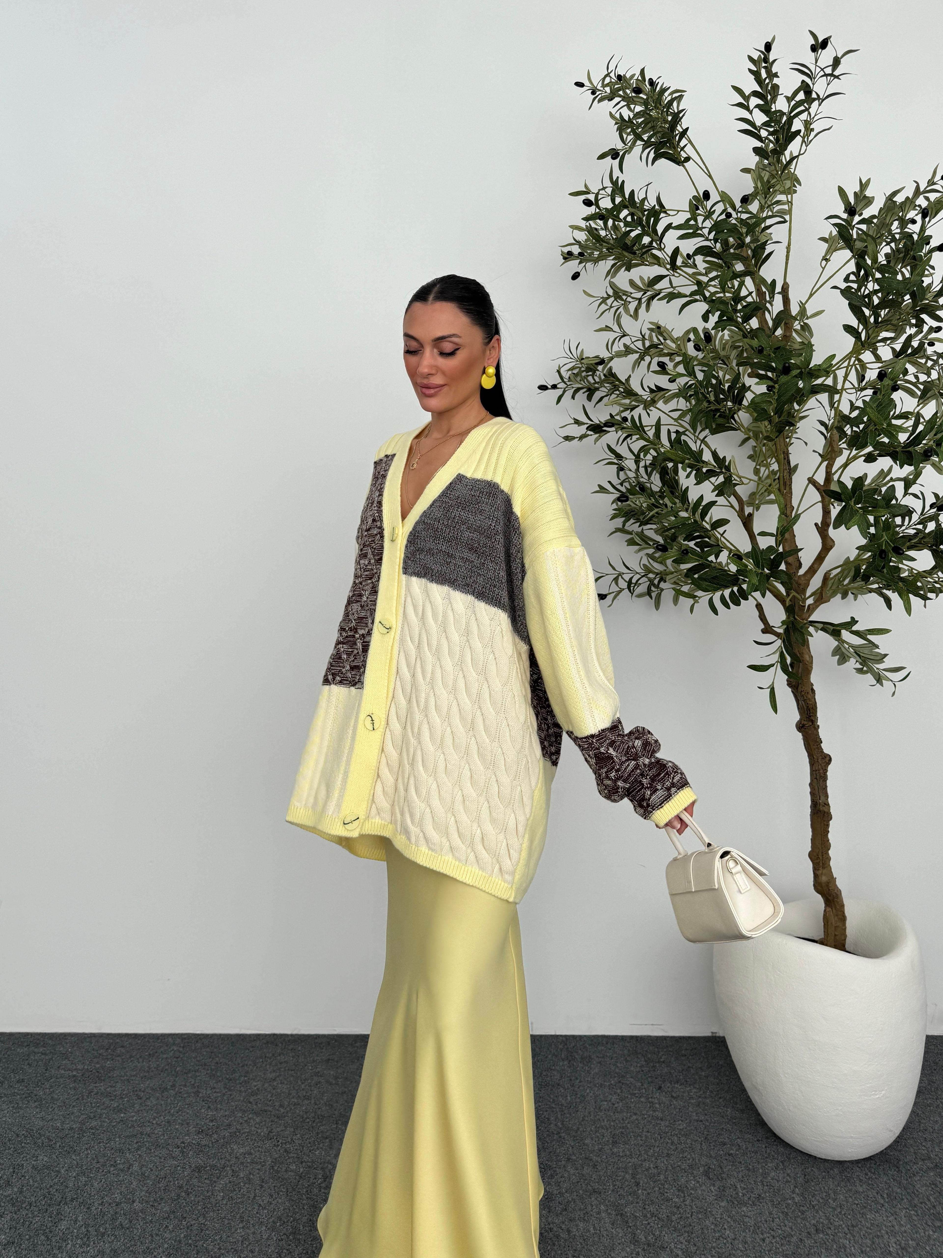 Etnik Desen Oversize Hırka  - Sarı