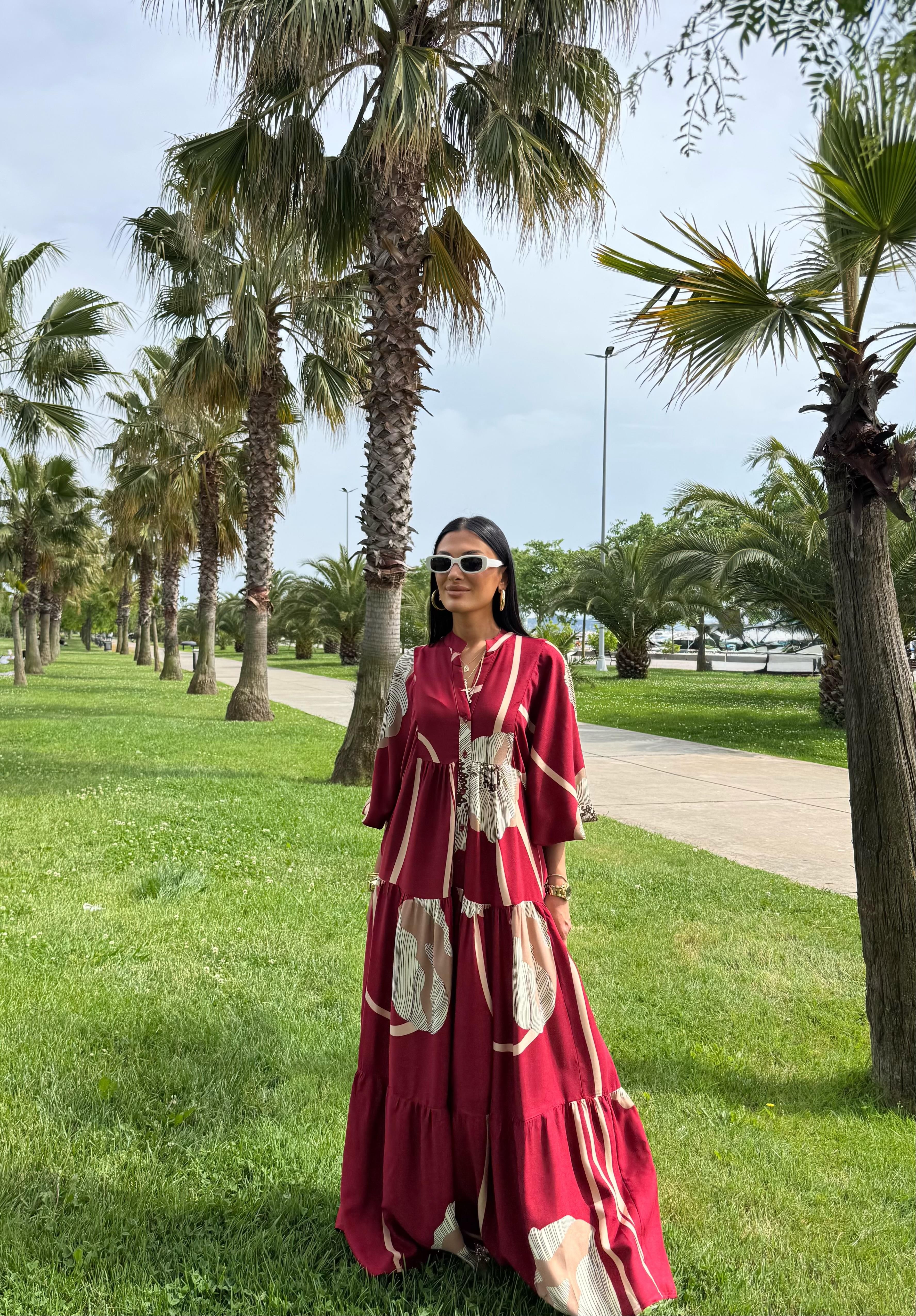 Çizgi Desen Oversize Elbise