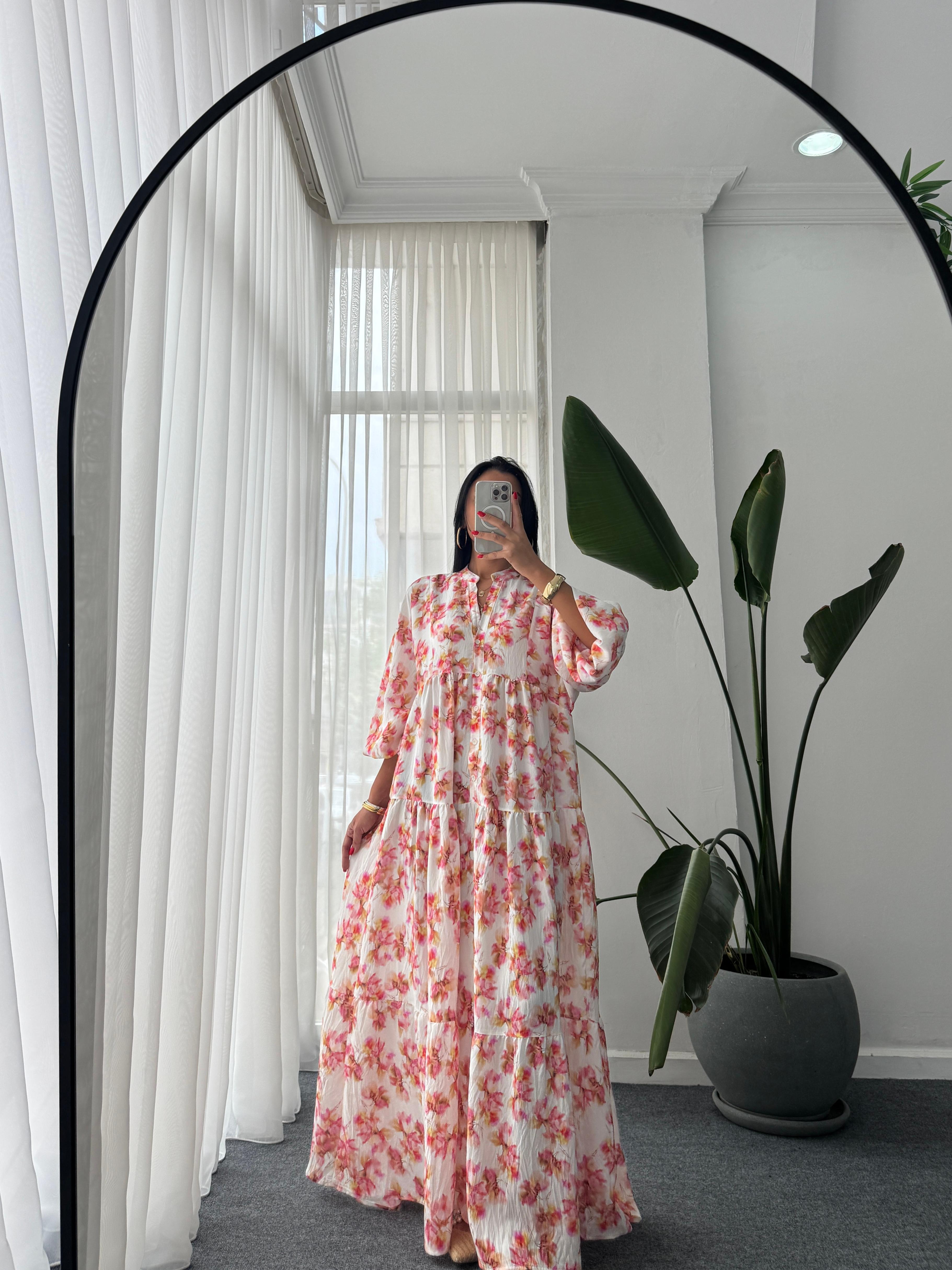 Balon Kol Katleya Model Elbise - Renkli