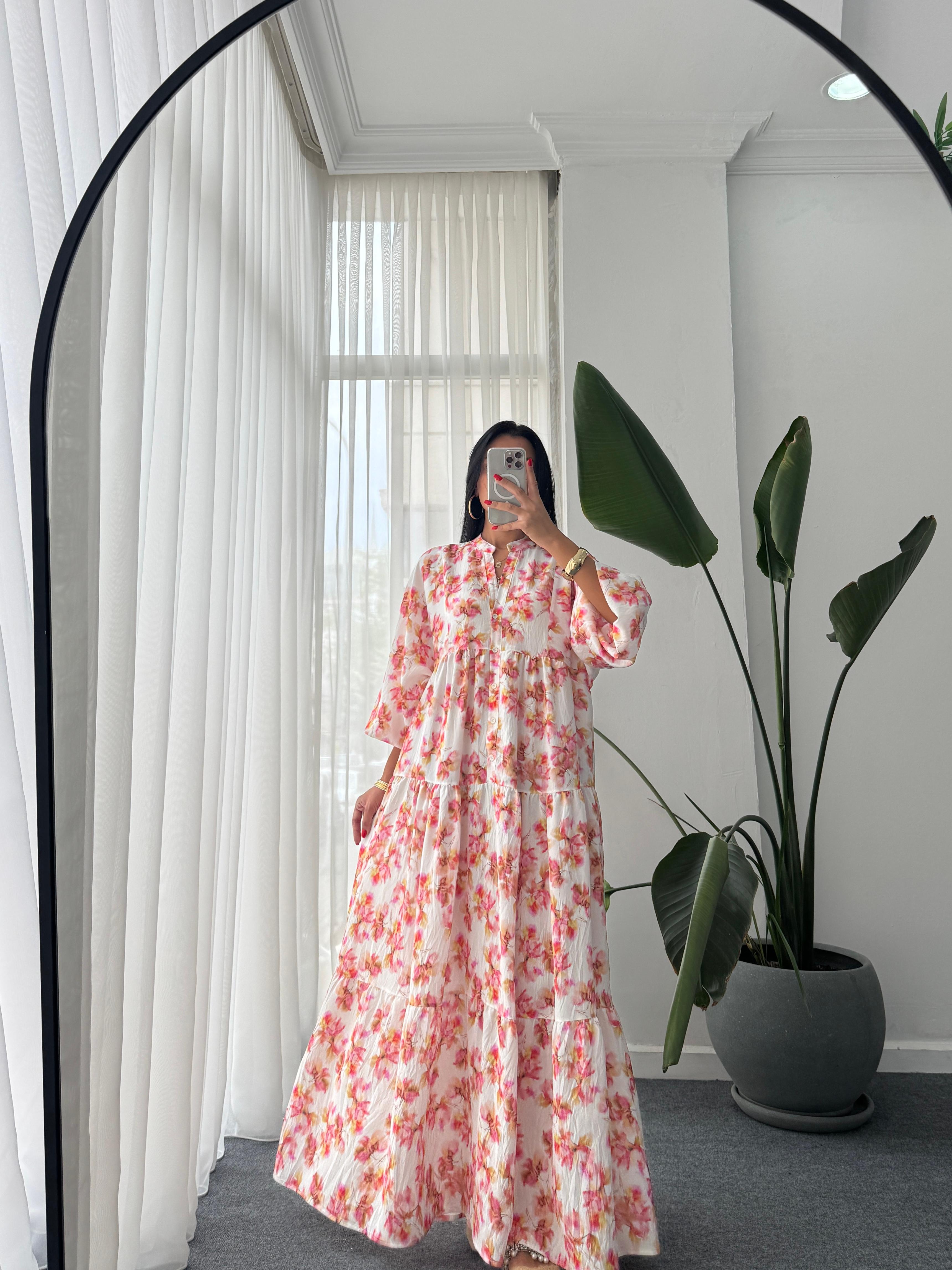 Balon Kol Katleya Model Elbise - Renkli