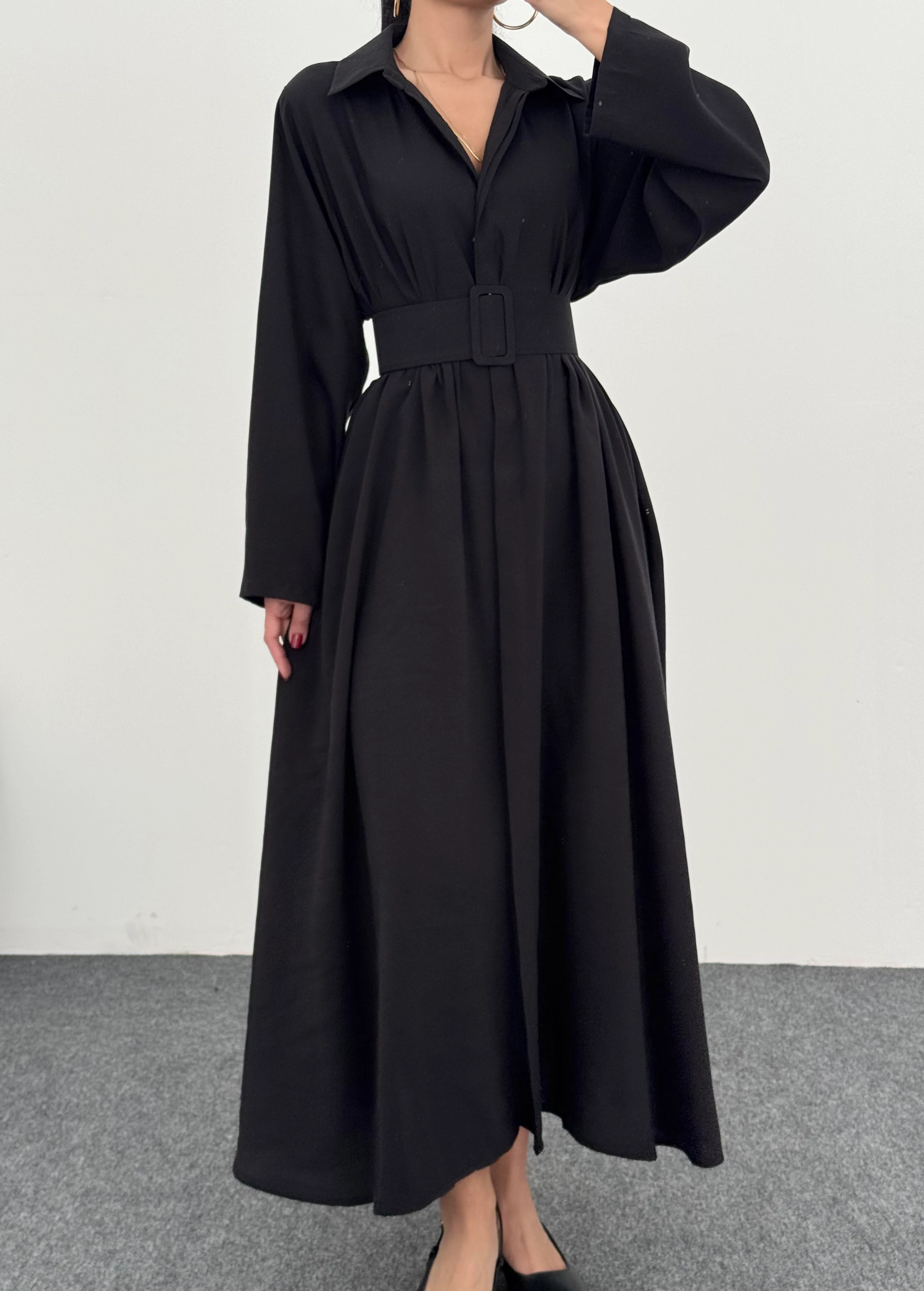 Oversize Kemerli Gömlek Elbise