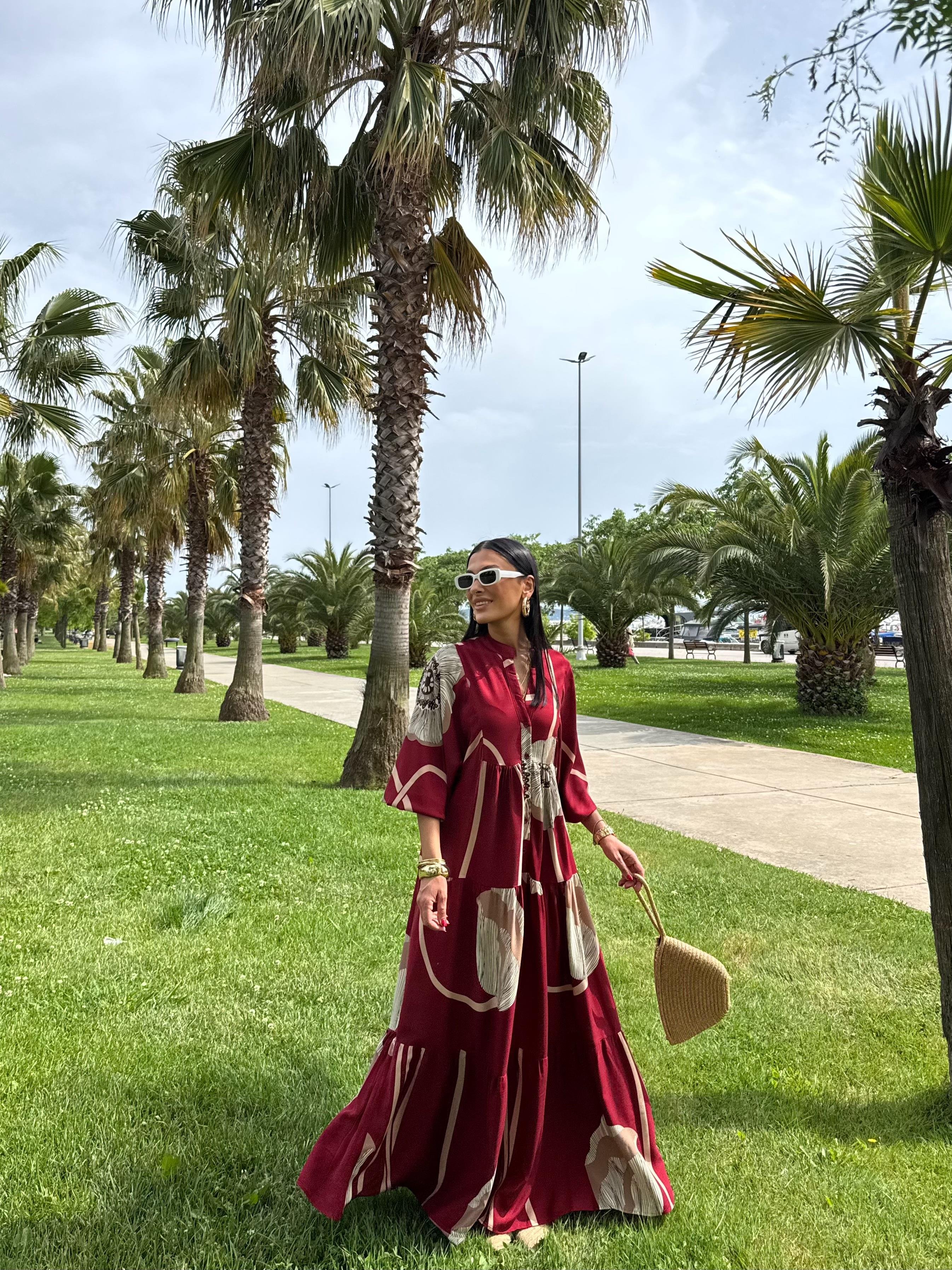 Çizgi Desen Oversize Elbise