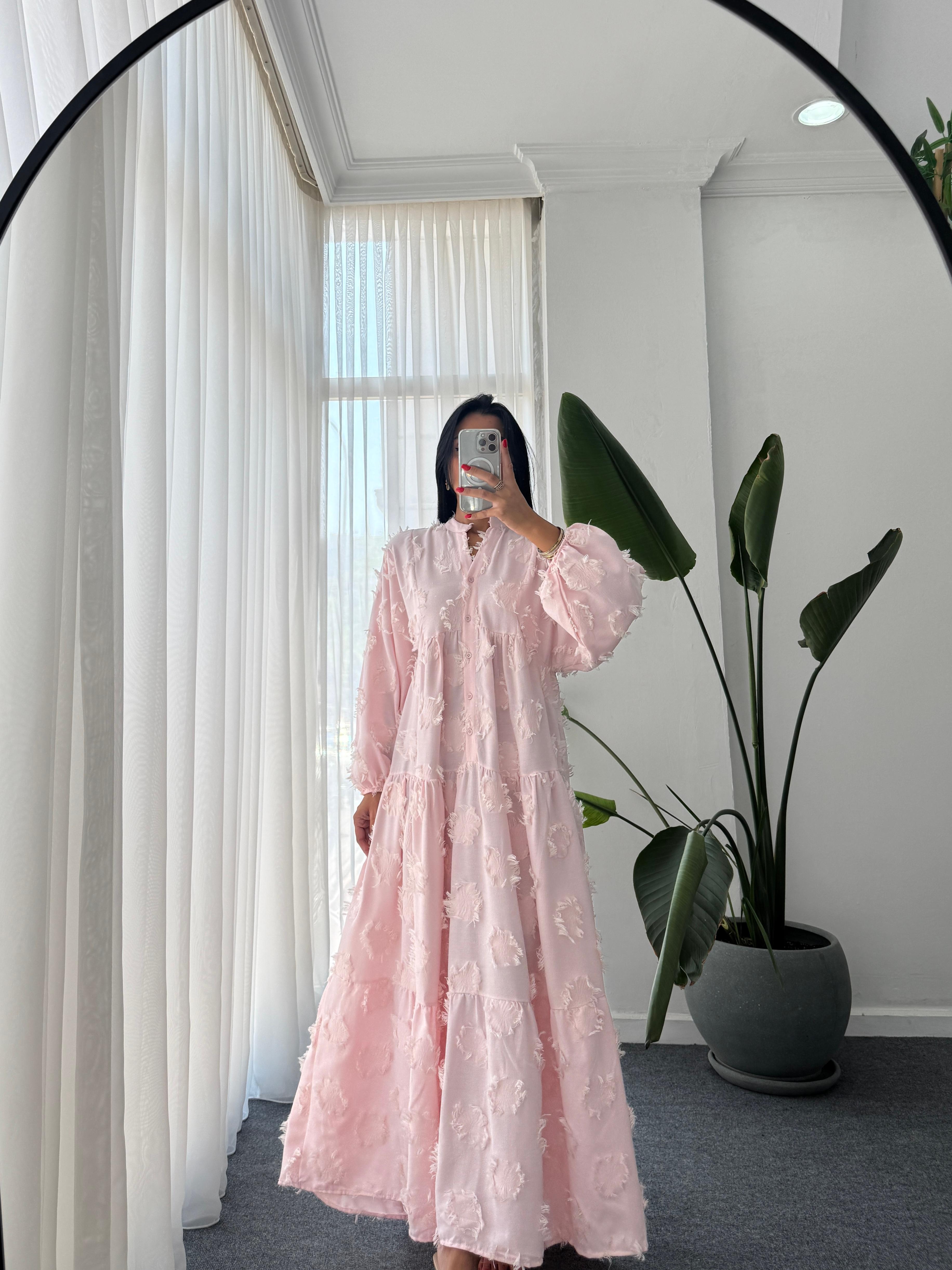 Katleya Model Balon Kol Elbise - Pembe 