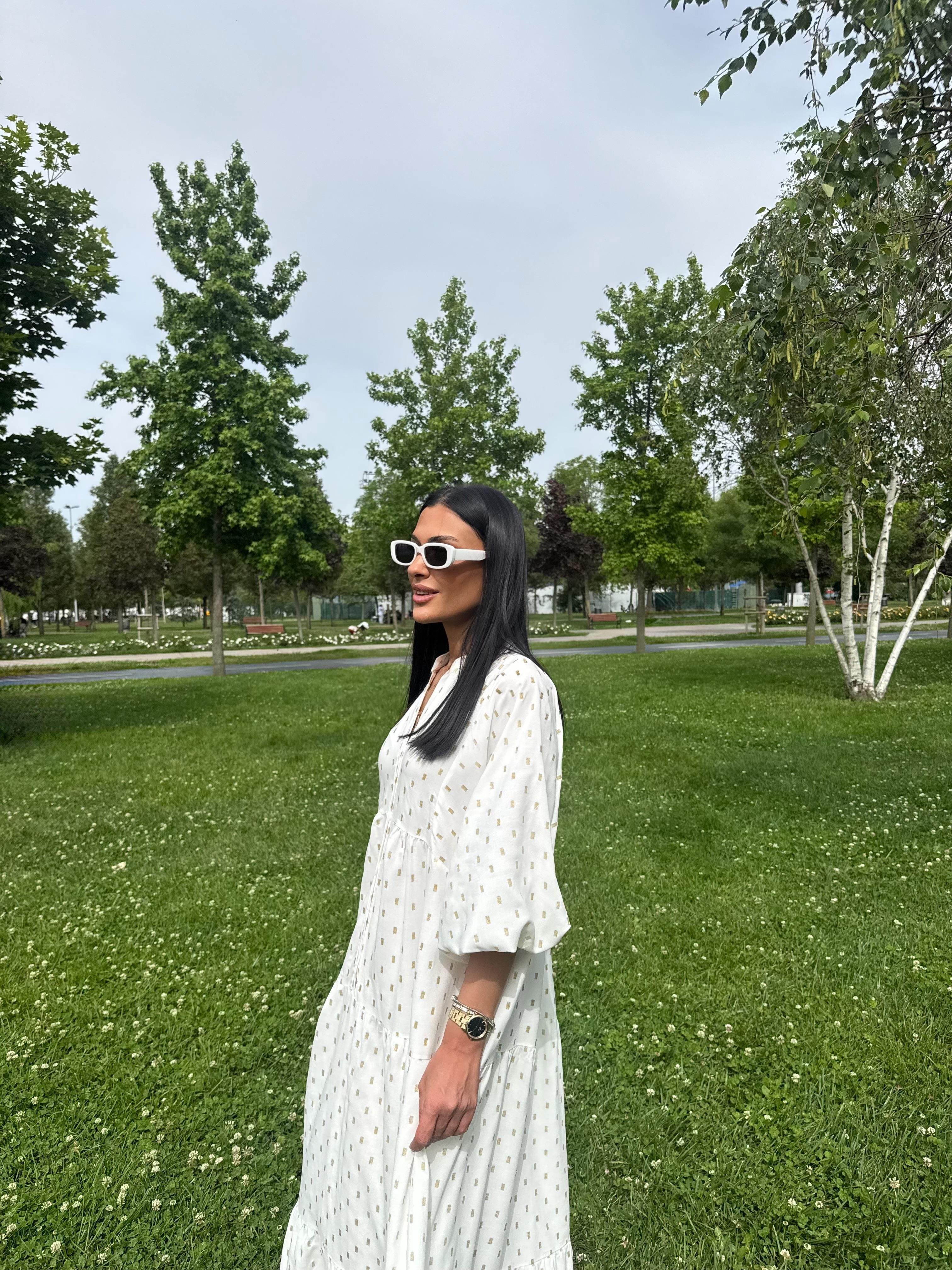 Gold Desenli Oversize Elbise