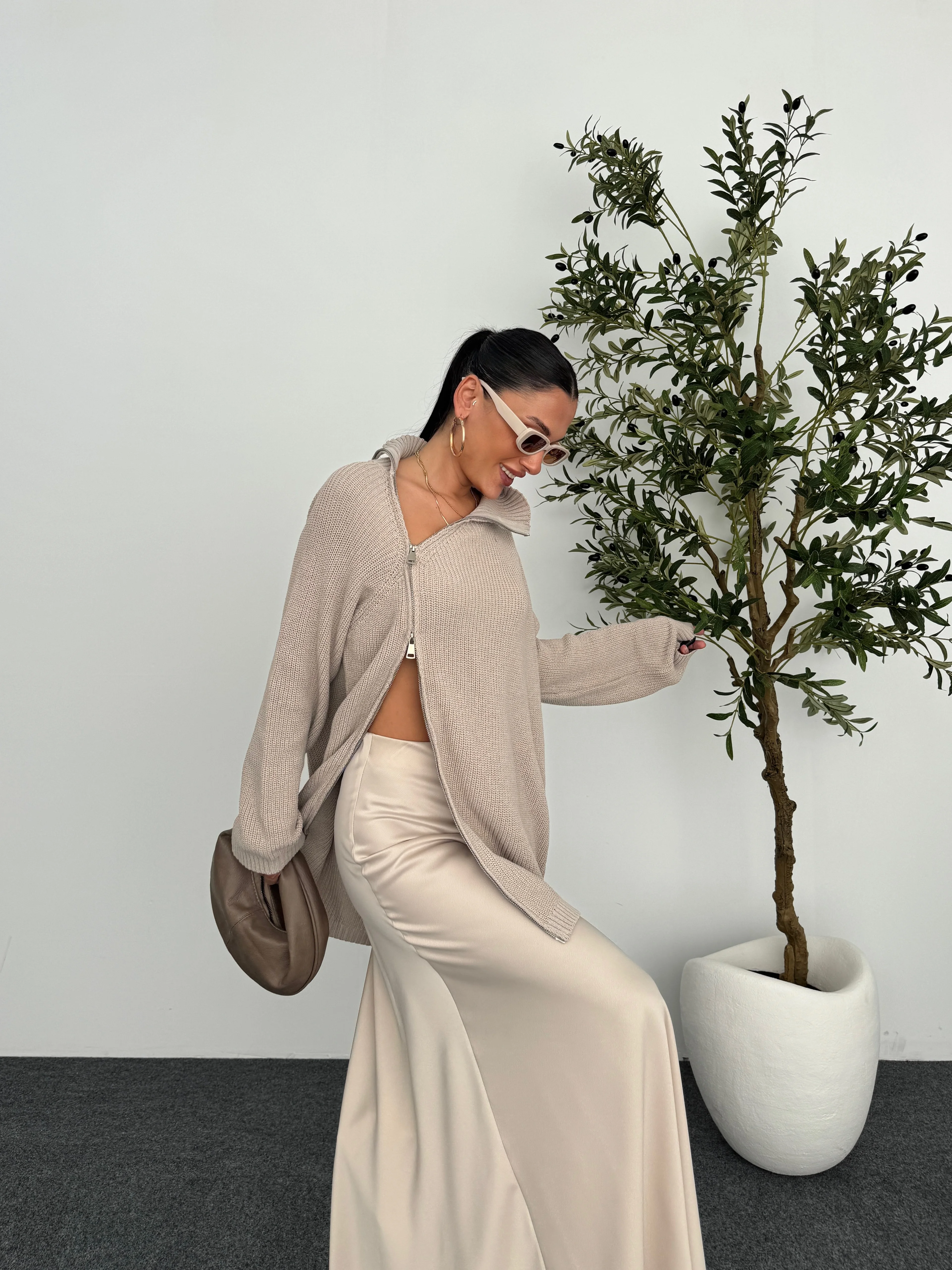 Yanı Fermuarlı Örgü Kazak